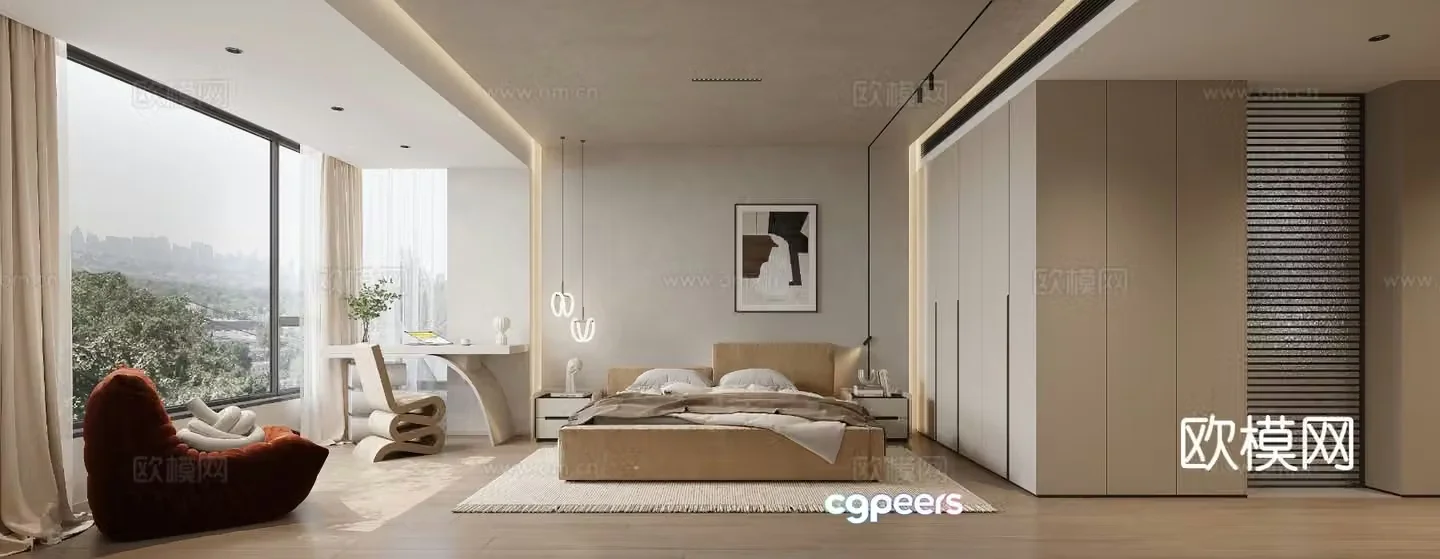 Wabi-sabi style bedroom master bedroom 3d model