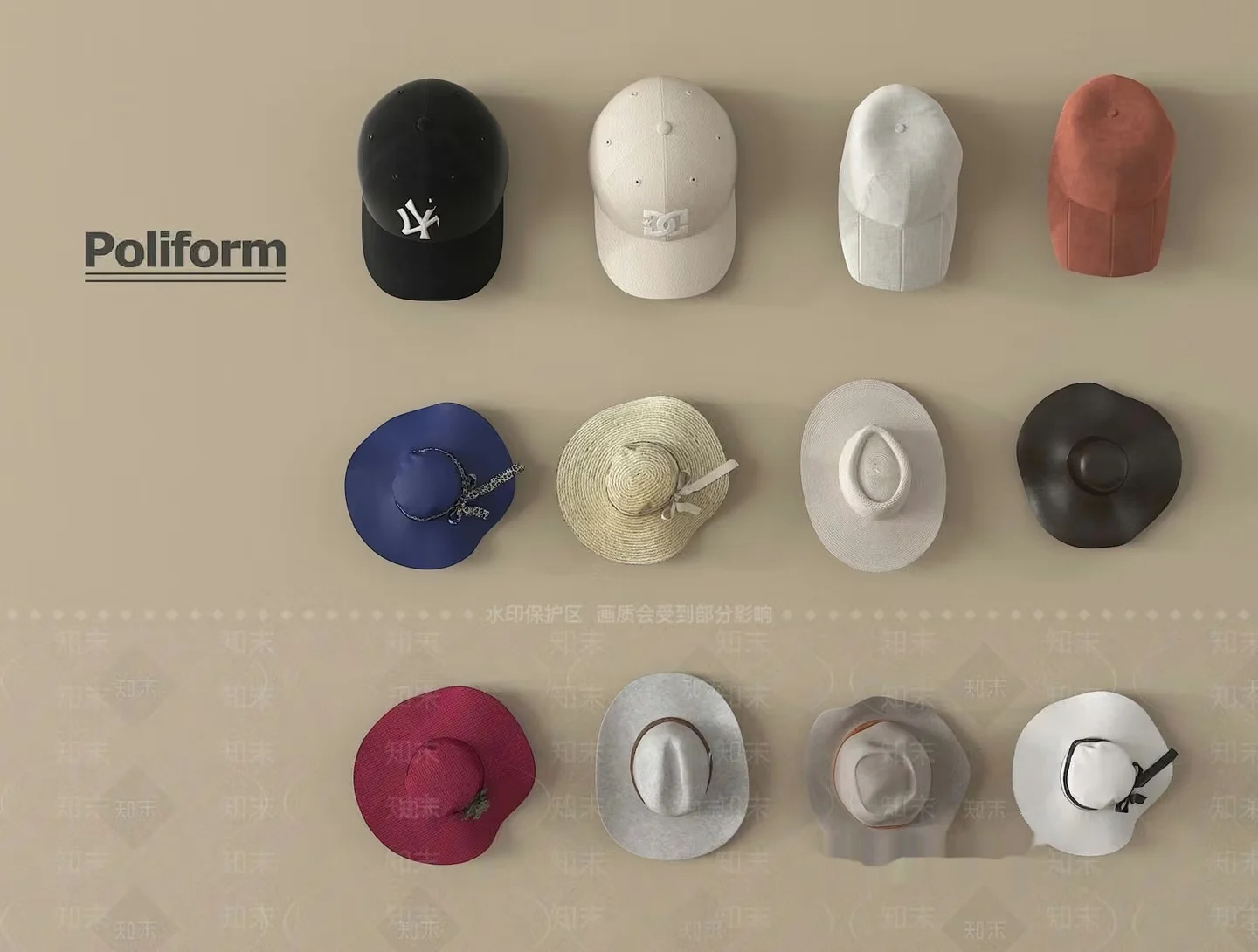 A Collection Of Hats 3D Model – 13710 – VRAY Render