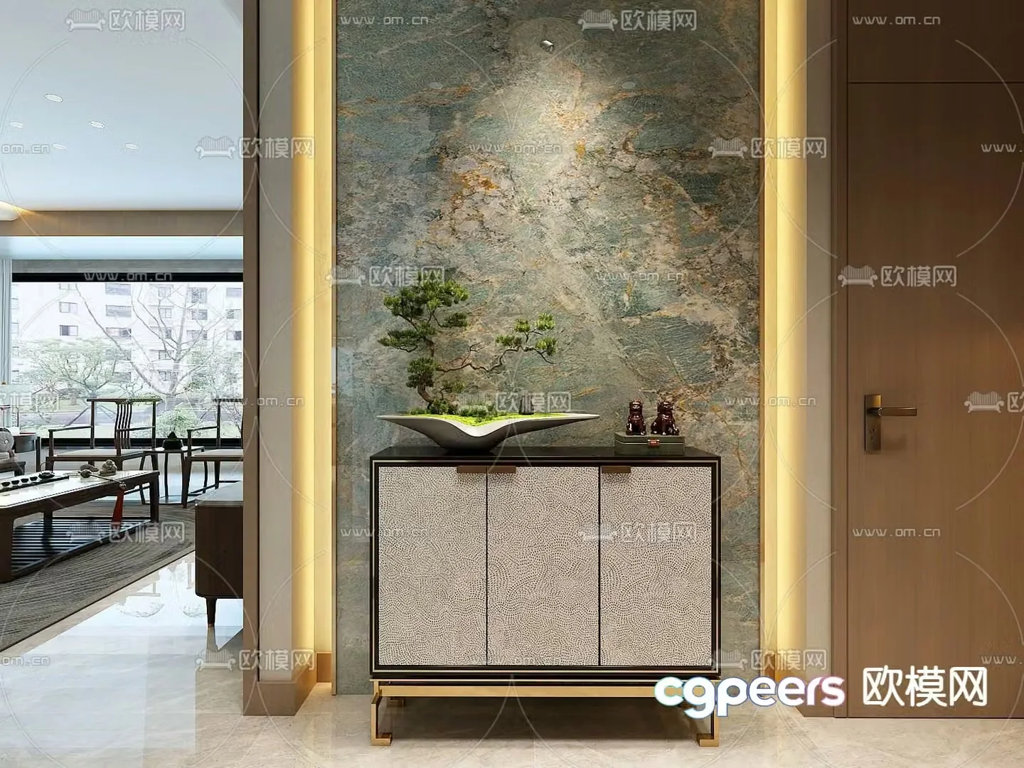 New Chinese style entrance cabinet 3D model