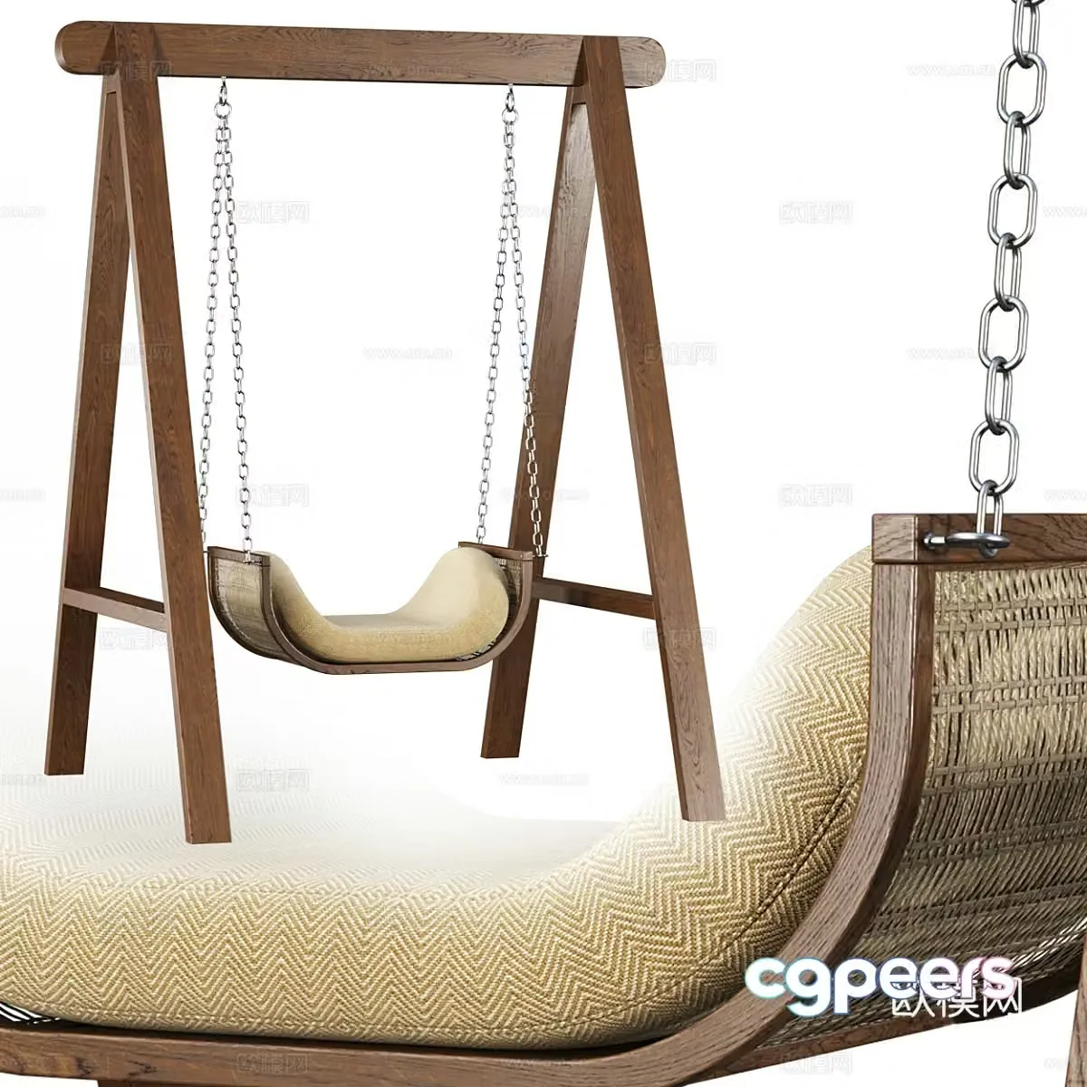 Noa wooden rattan garden swing chair of Bpoint Design 3D model