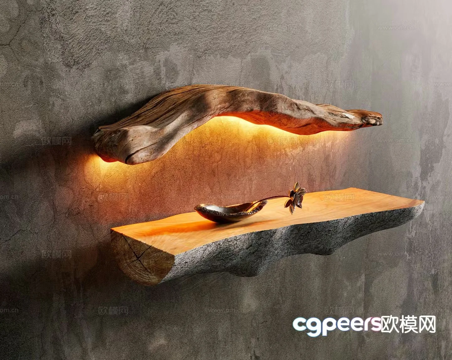 Wabi-sabi log wall lamp 3d model