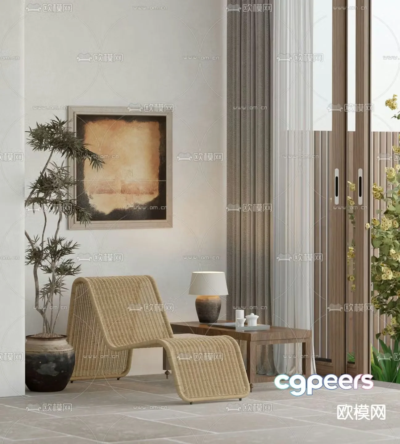 Wasabi Rattan Lounge Chair 3D Model
