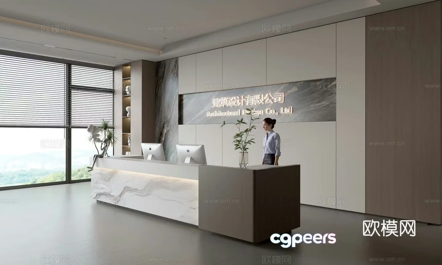 Modern company front desk reception area bar reception desk service desk company front desk background 3D model