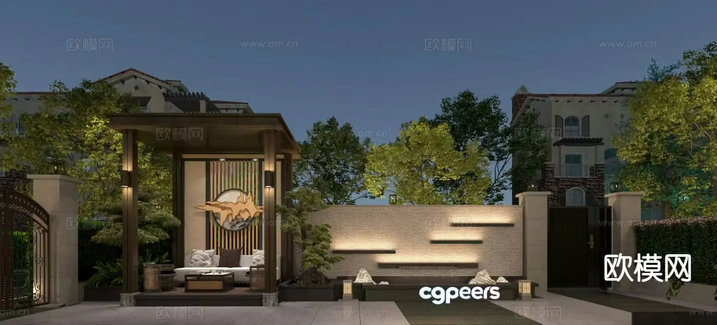 New Chinese style courtyard landscape 3D model