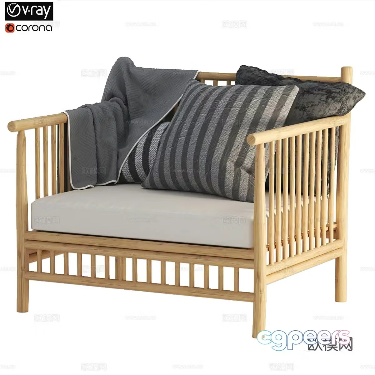 Wasabi style leisure chair B&B single chair B&B leisure chair Bamboo woven leisure chair Rattan leisure chair 3D model