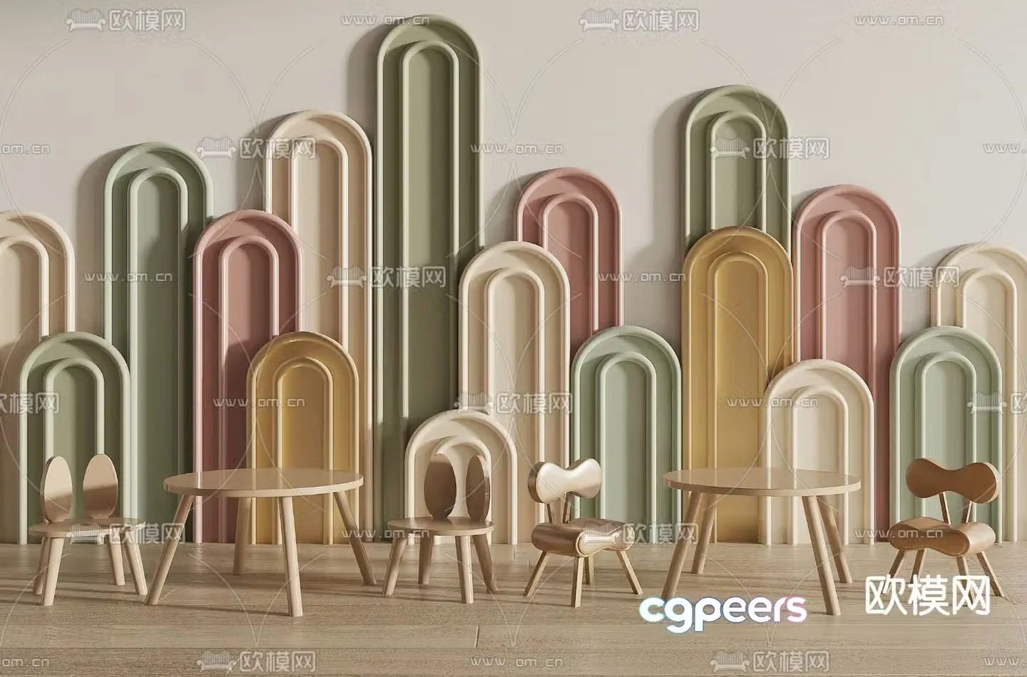 Children’s table and chair cartoon chair 3d model