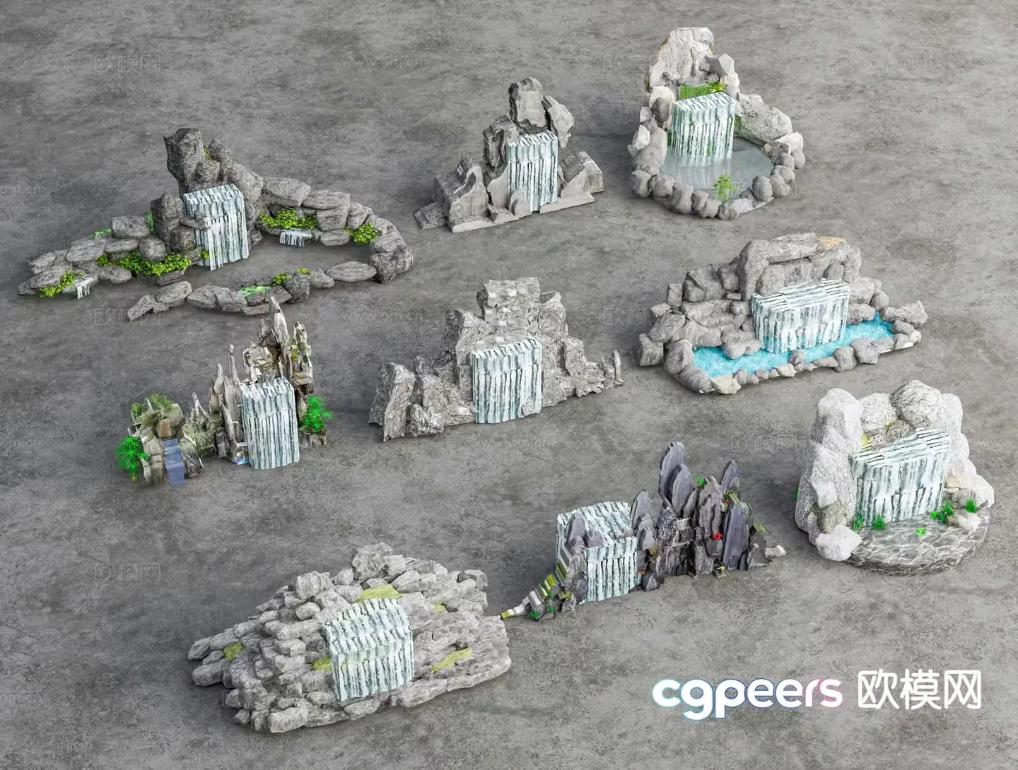 Chinese rockery and flowing water 3D model