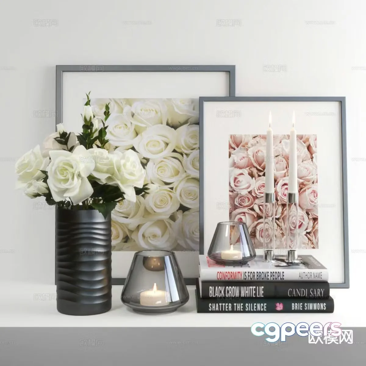 Modern decorations ornaments books vases 3d model