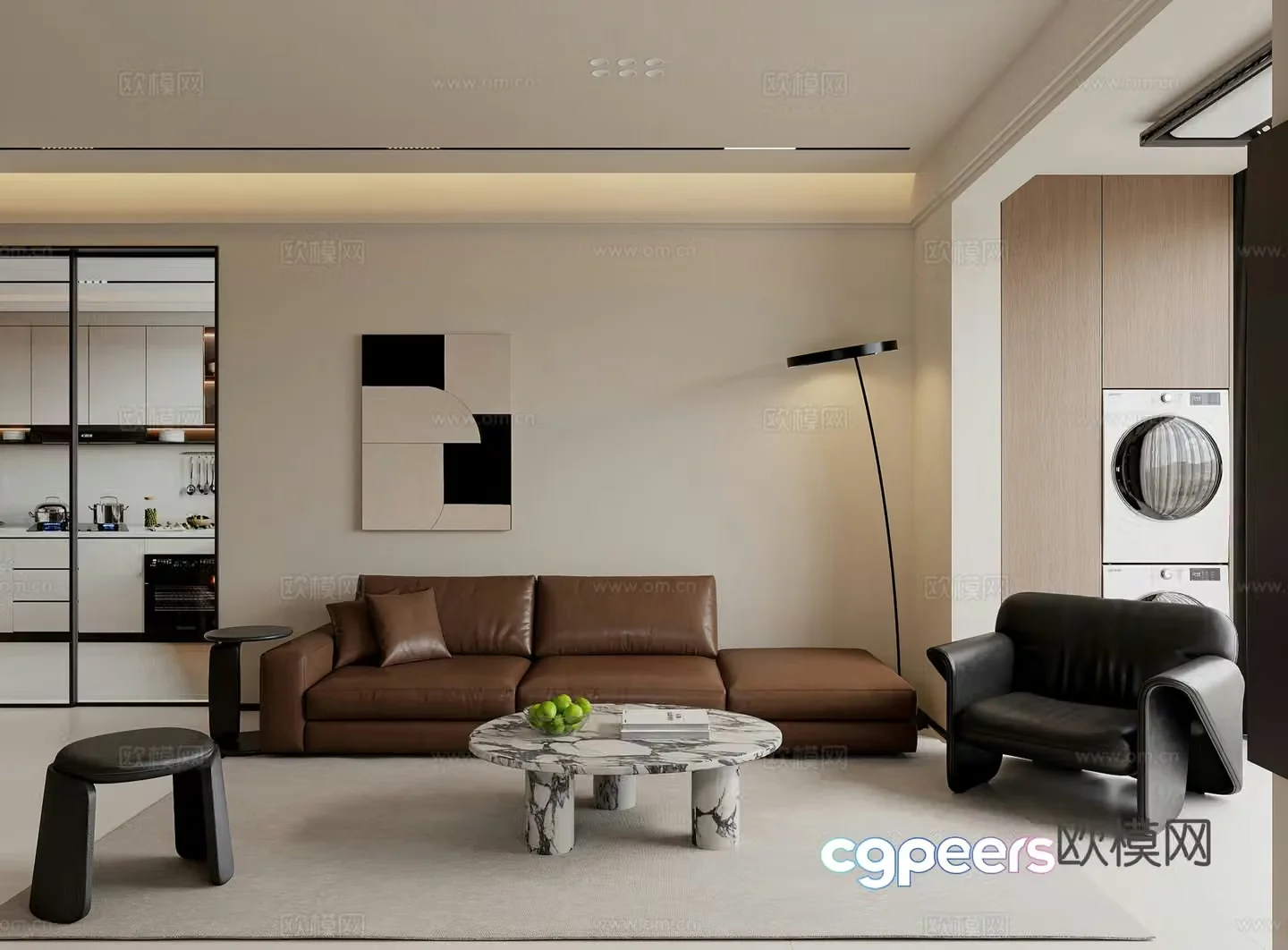 Modern living room Combination sofa Floor lamp Leisure chair Washing machine Light luxury Modern living and dining room 3D model