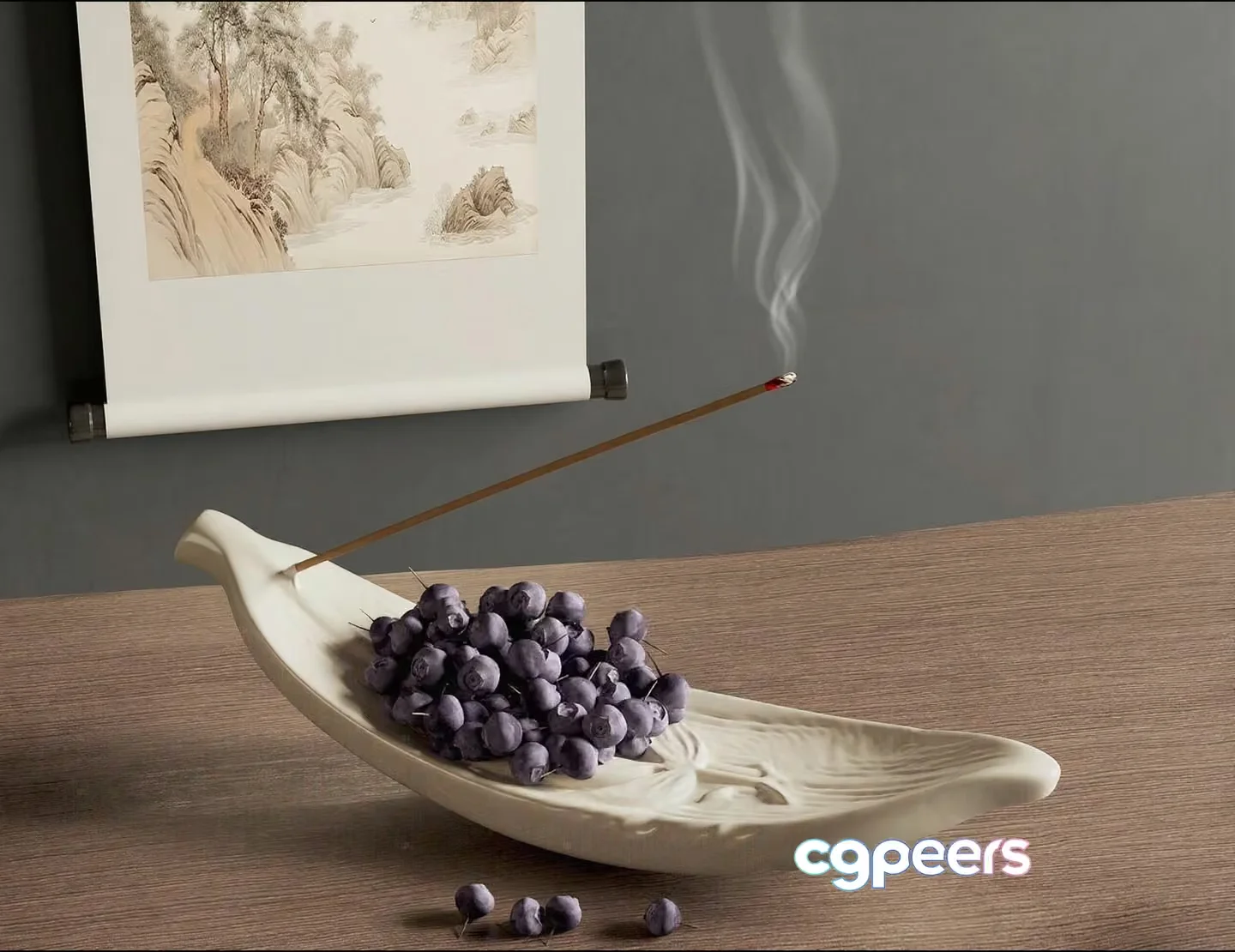 A Ceramic Bowl With Incense Sticks 3D Model – 17195 – VRAY Render