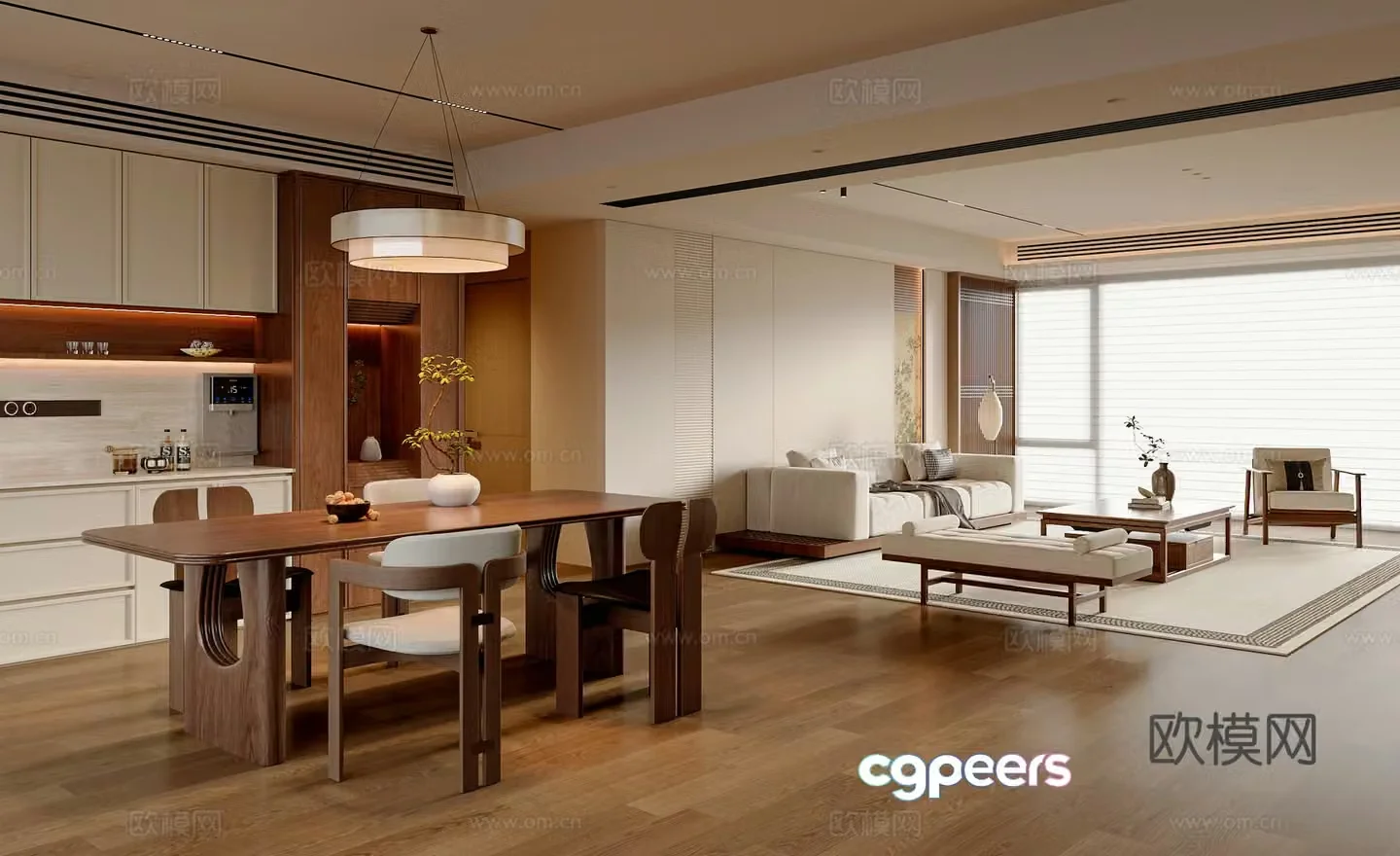 New Chinese style living and dining room 3D model