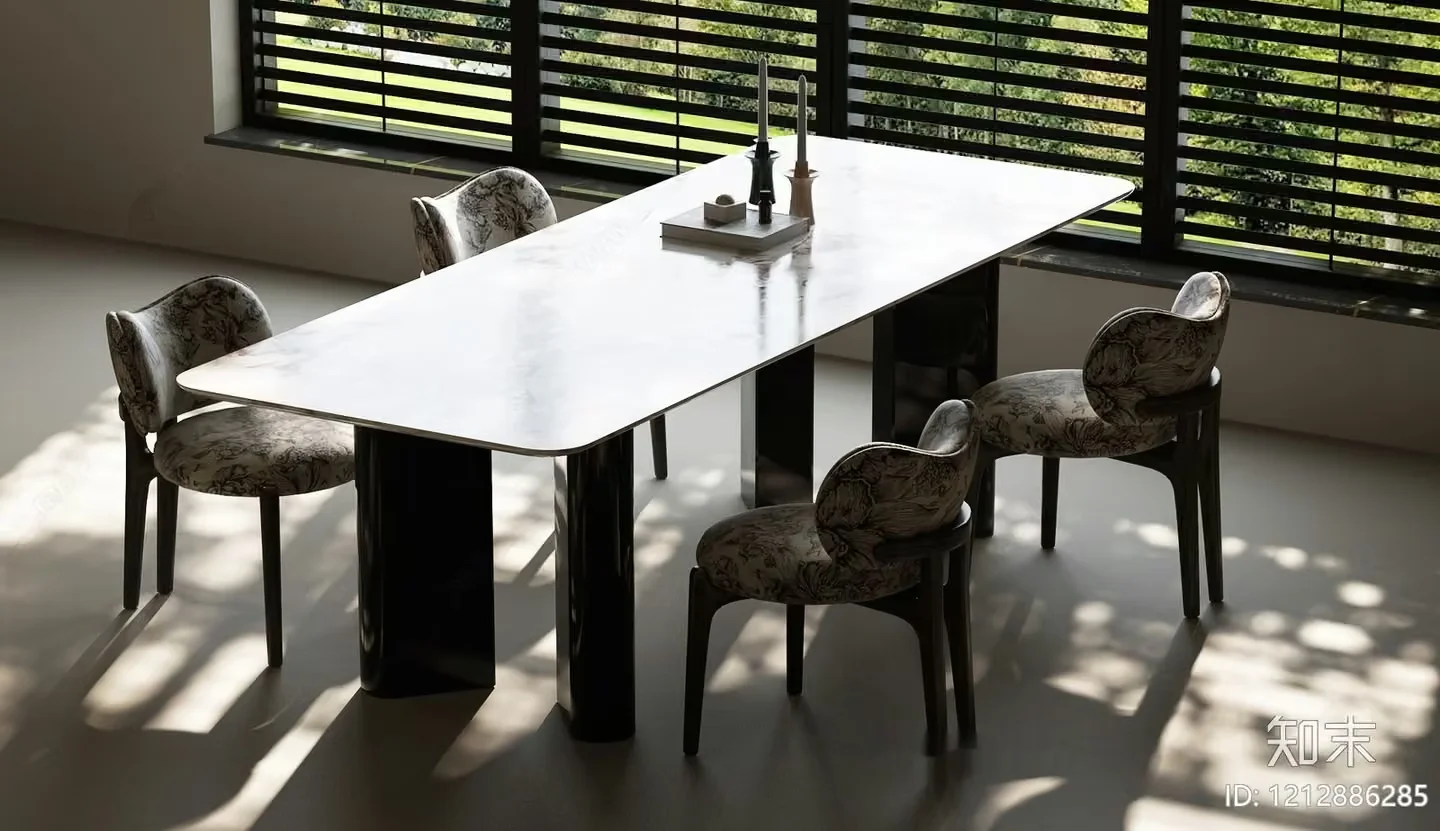A Dining Table With Chairs 3D Model – 8037 – VRAY Render