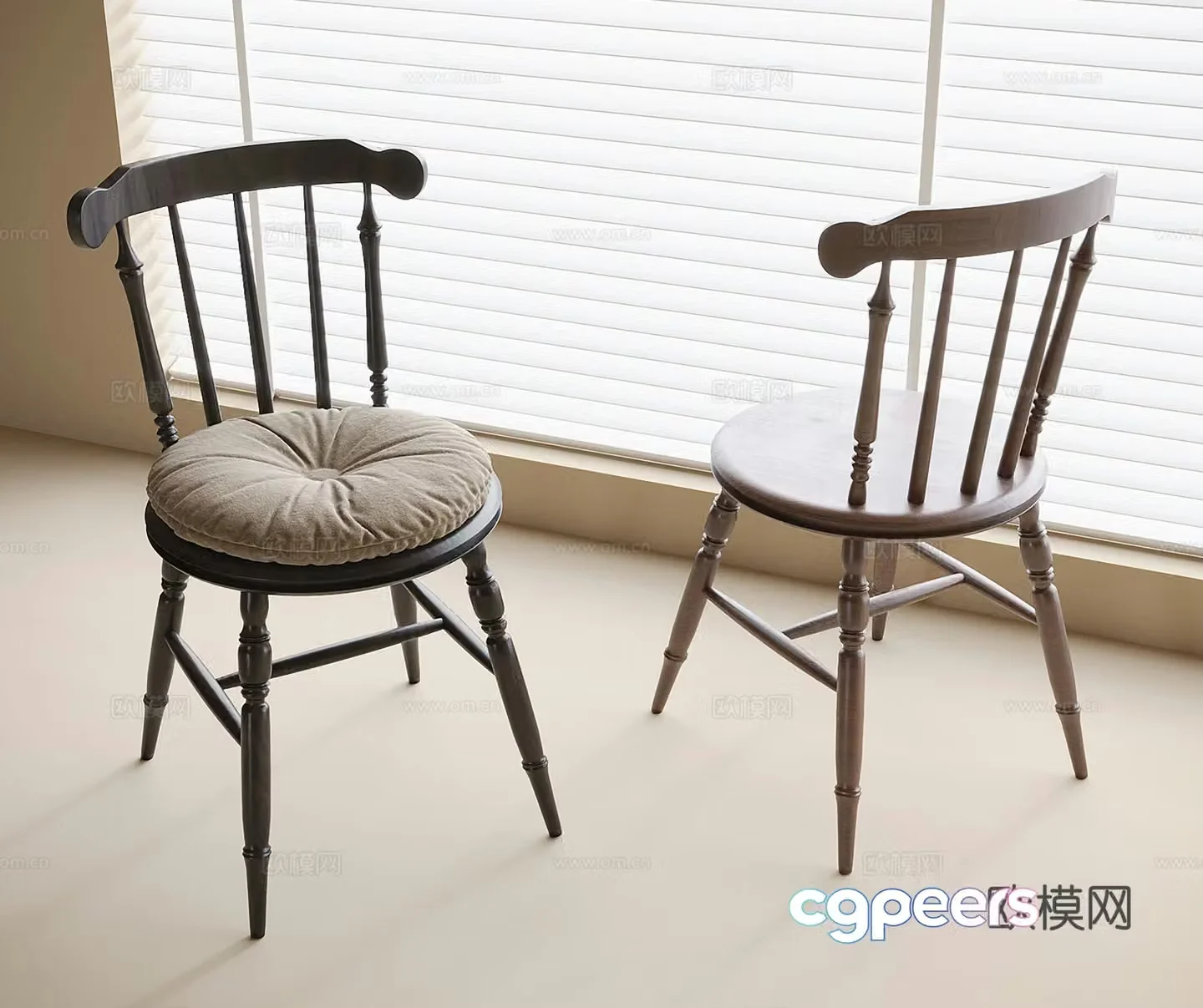 French dining chair single chair tea chair book chair 3D model
