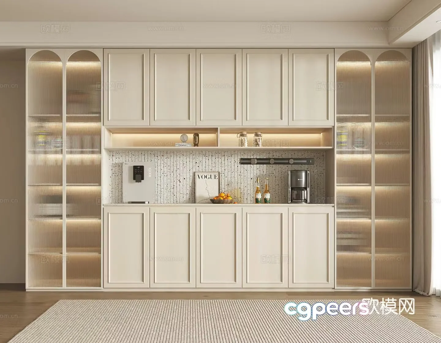 Modern cream style wine cabinet sideboard decorative wine cabinet accessories glass wine cabinet 3d model