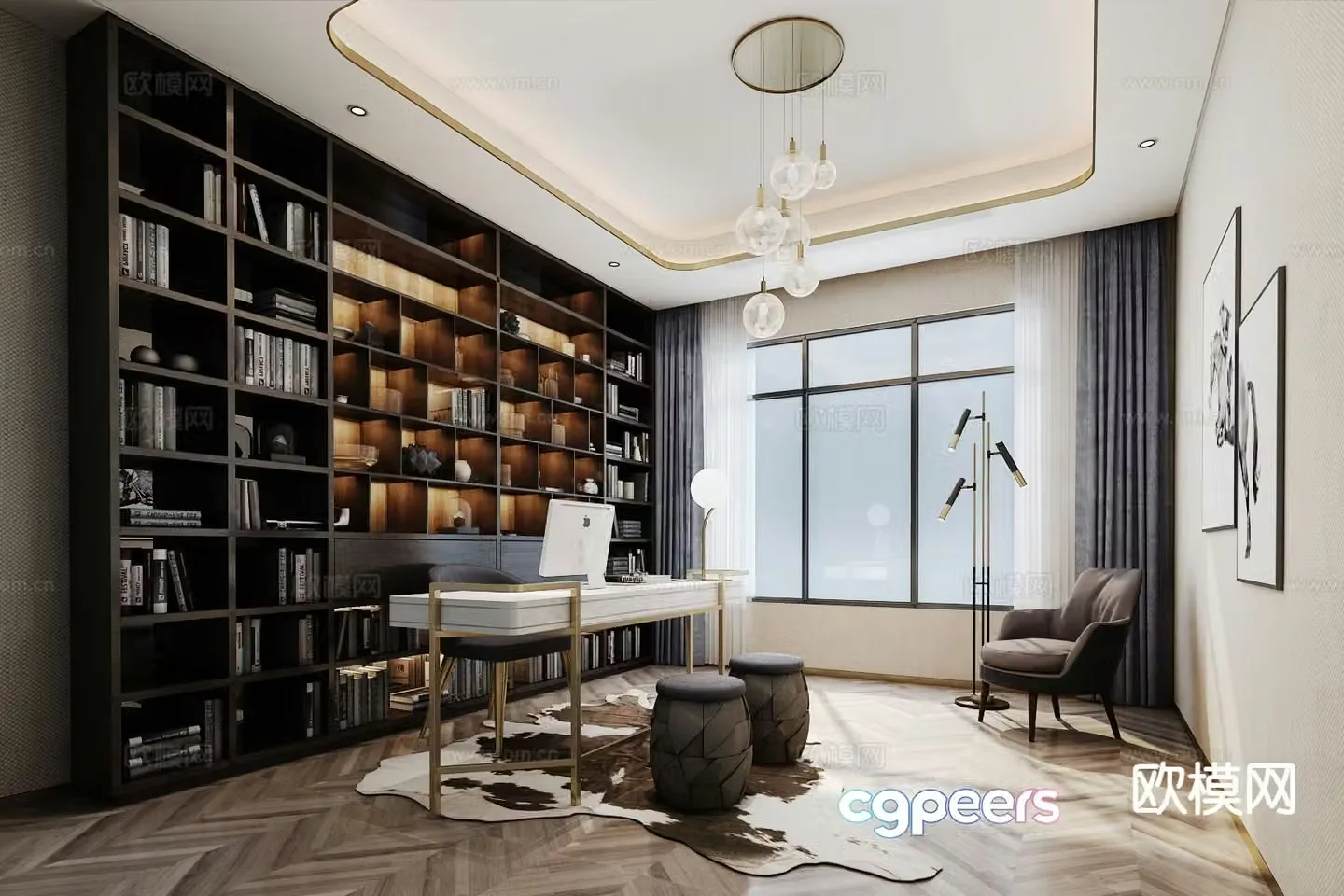 Modern study room 3d model