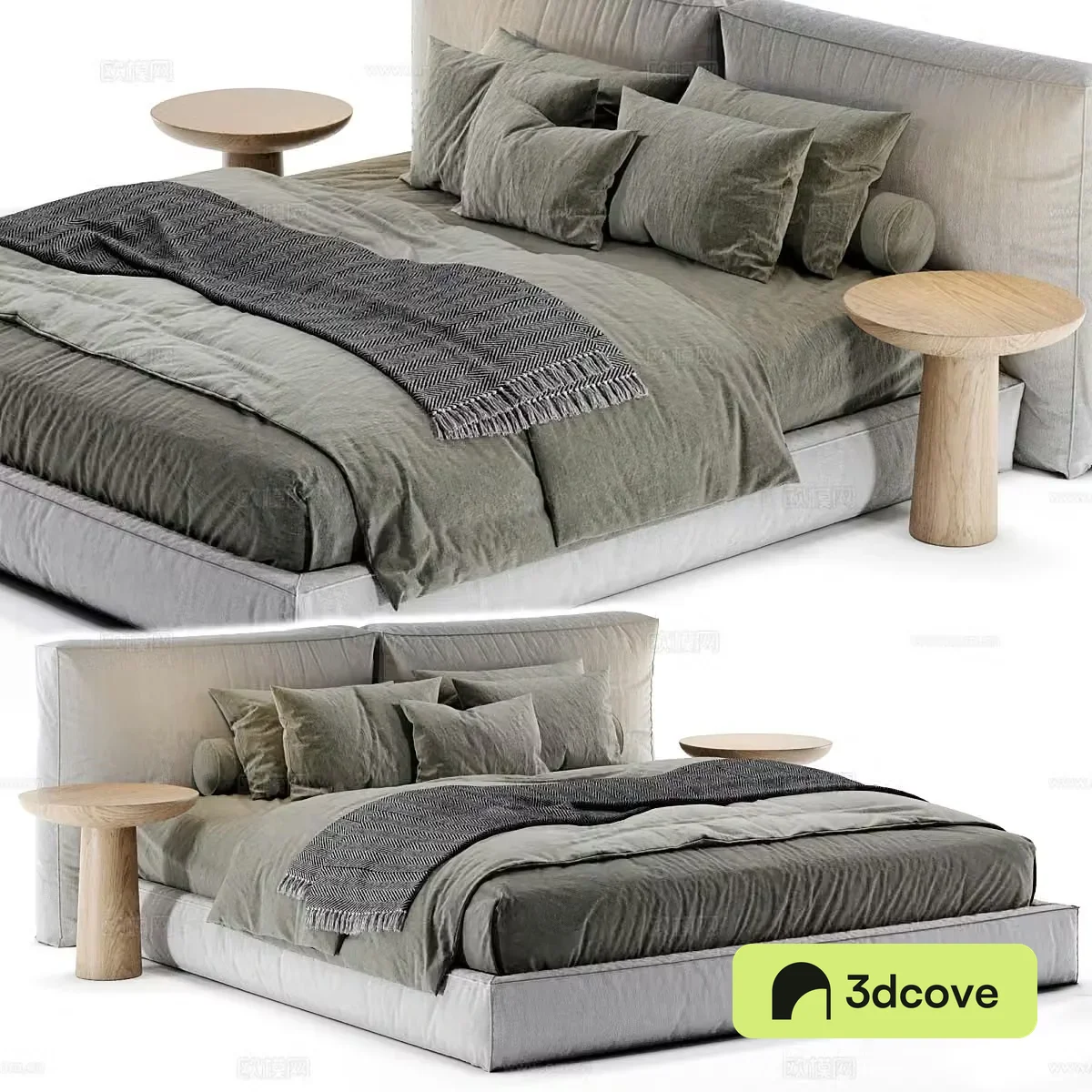 Simple double bed fabric double bed solid wood bed side bedding products tofu block double bed folk