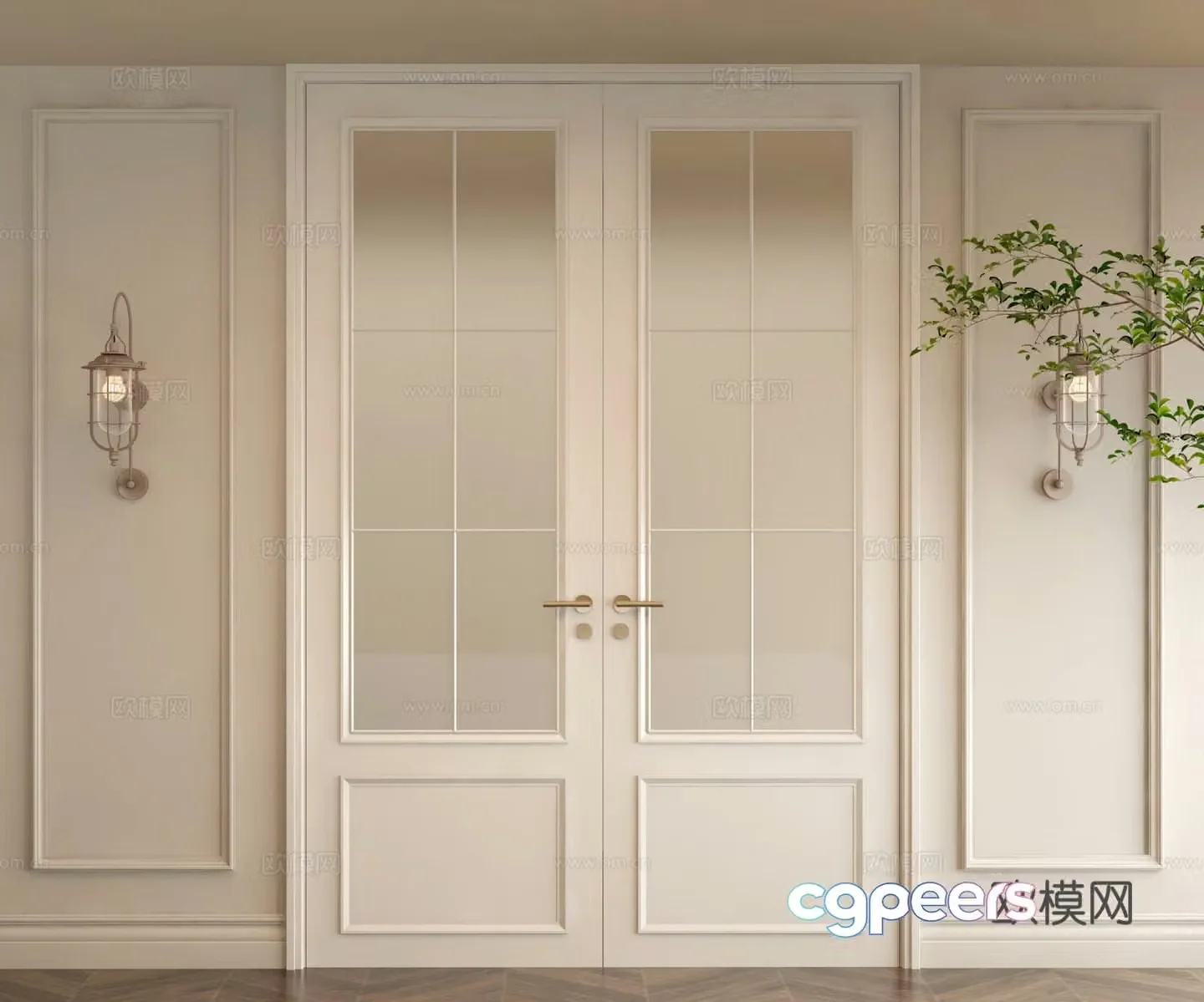 French double-opening glass door 3D model