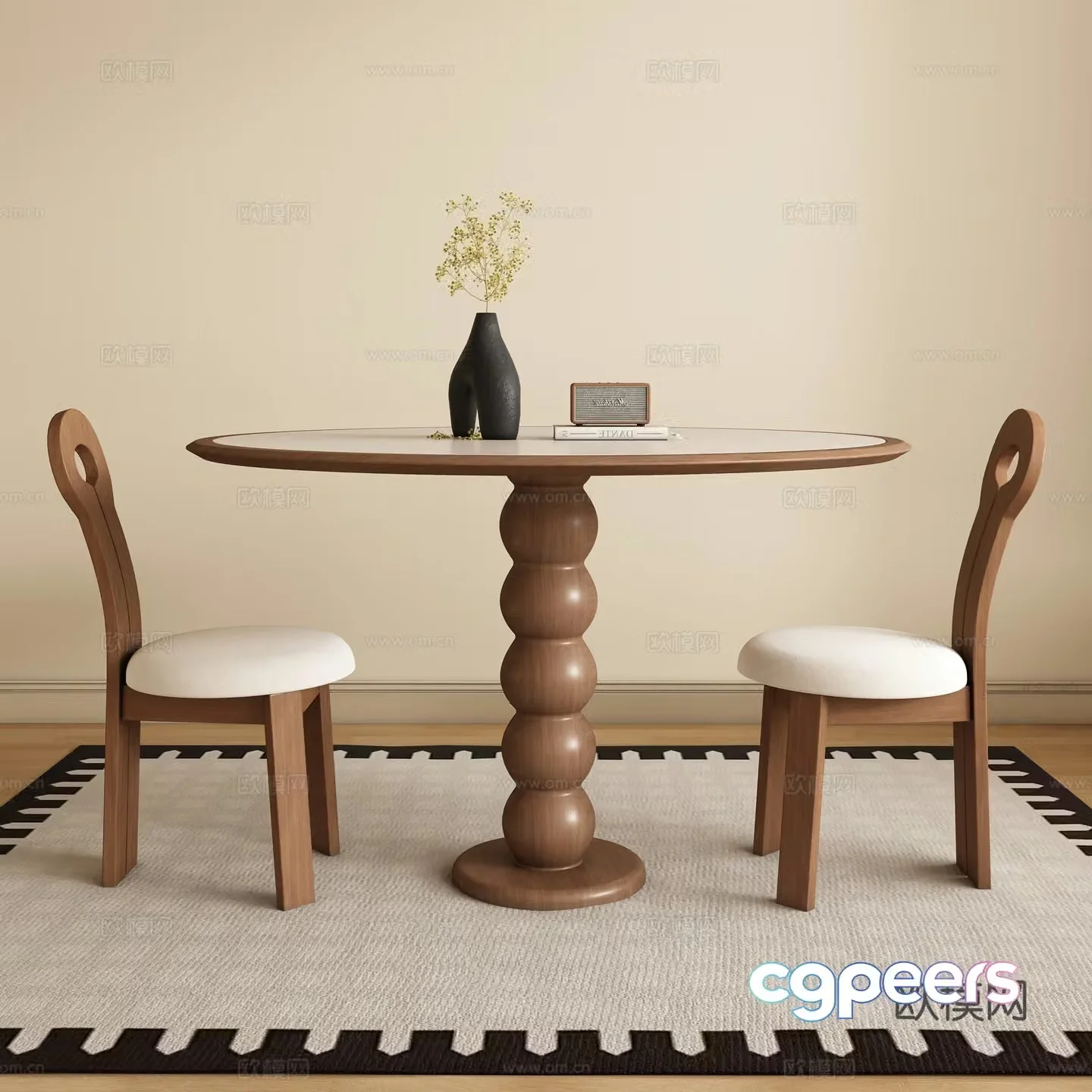 Round dining table and chair 3d model