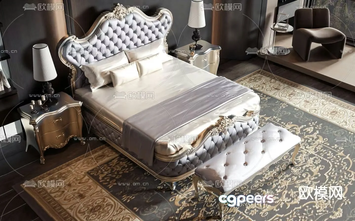 European double bed 3d model