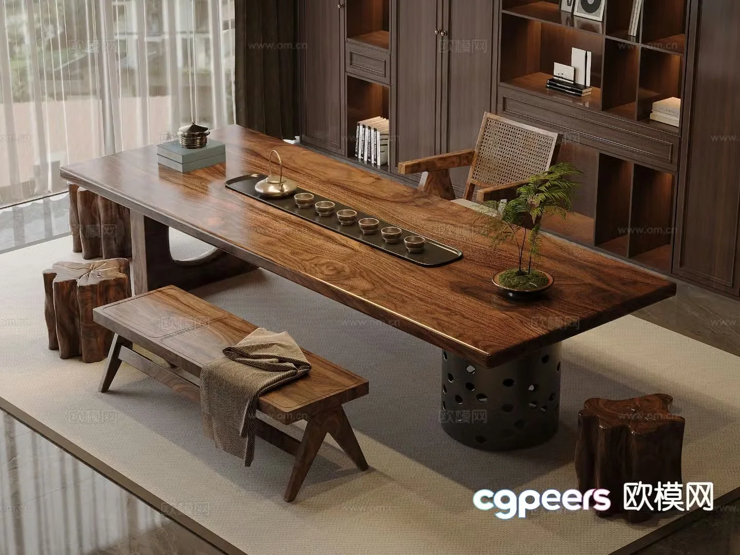 New Chinese tea table and chair 3D model