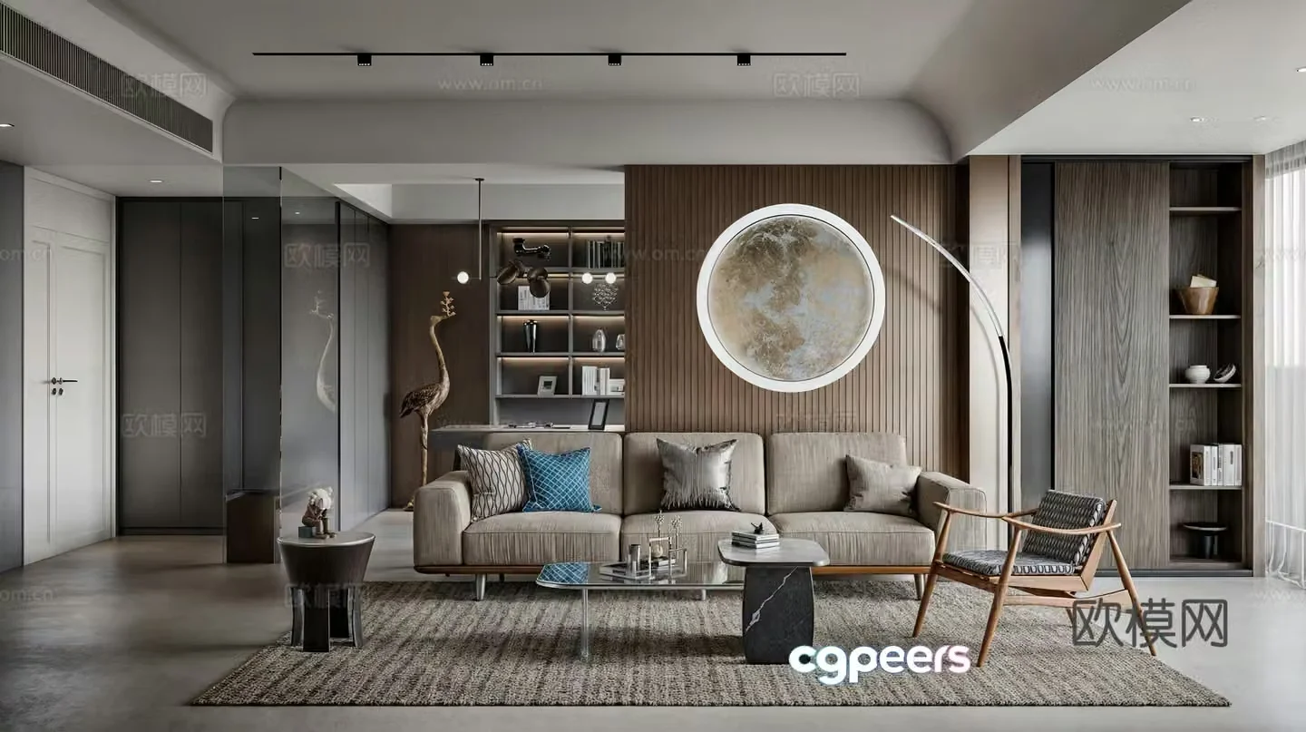 Living room and study integrated modern living room 3d model