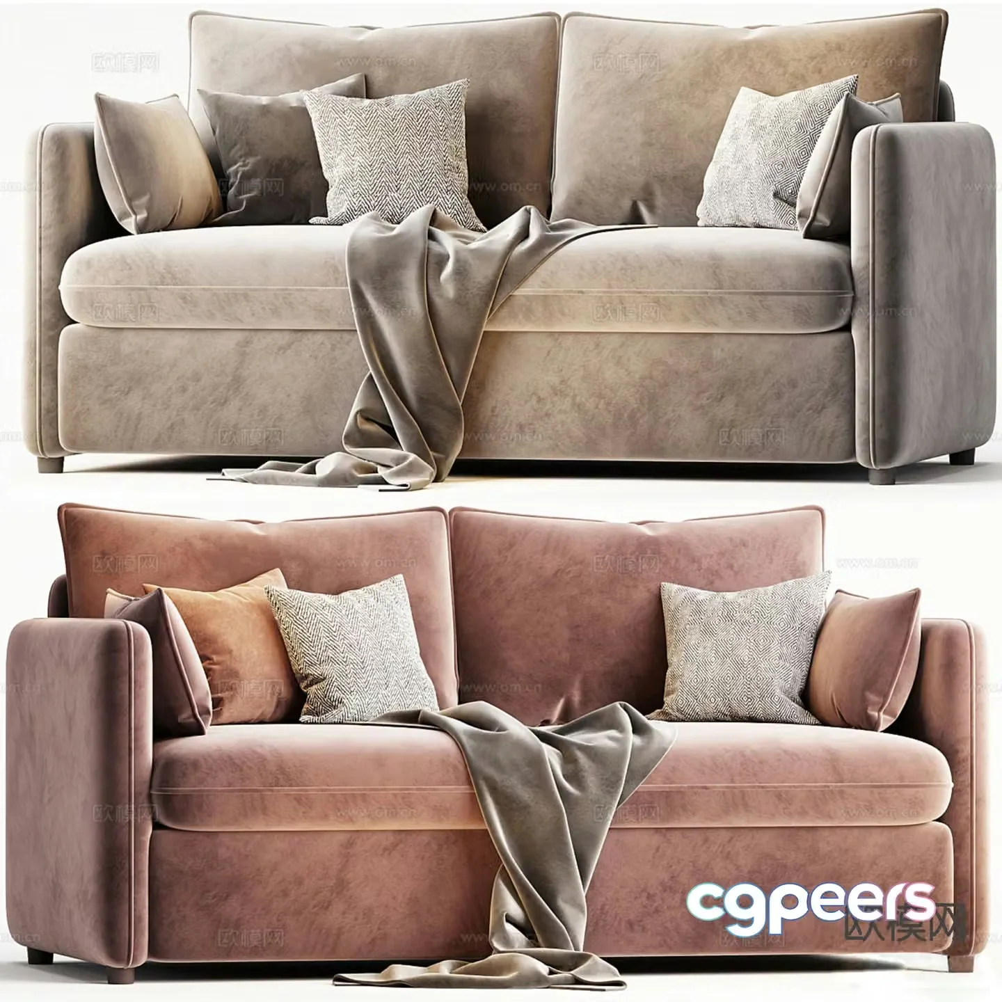 Modern double sofa fabric sofa 3d model