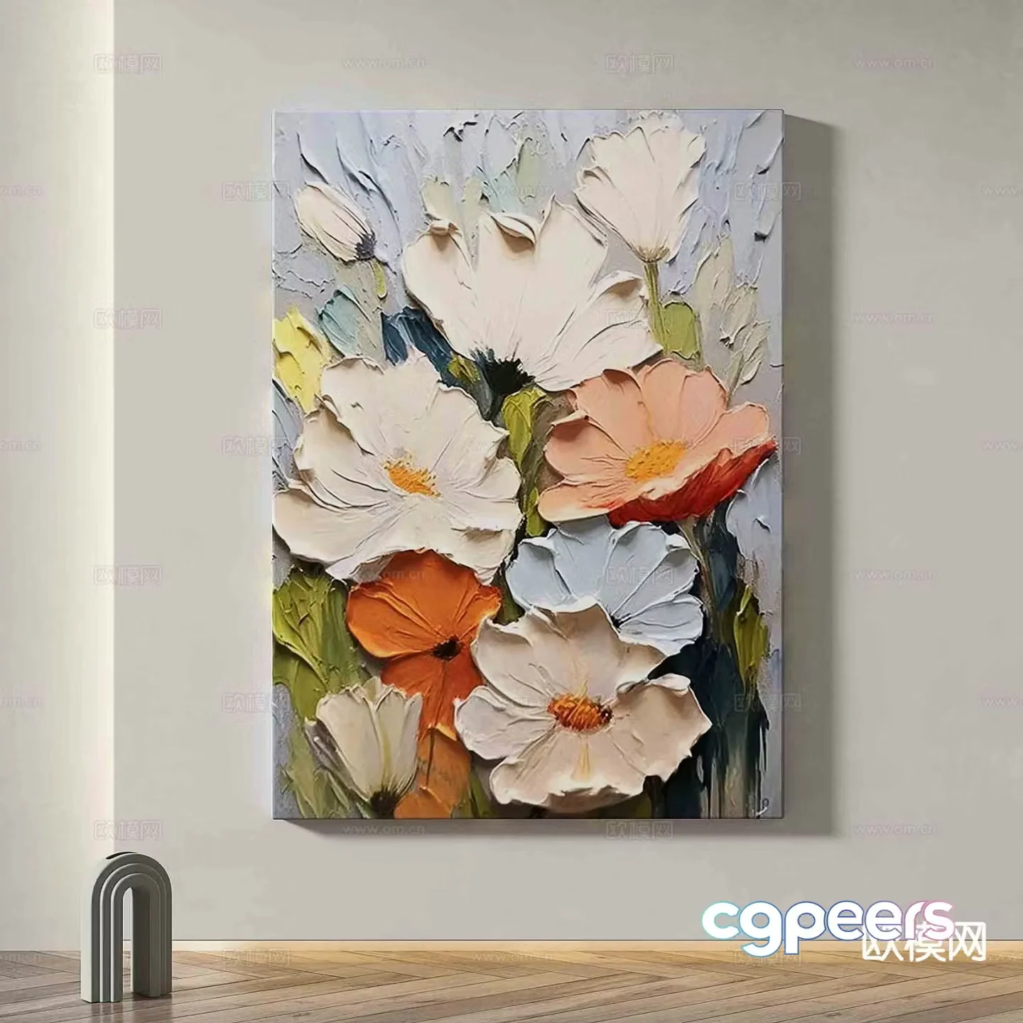 Cream style minimalist painting oil painting decorative painting 3d model