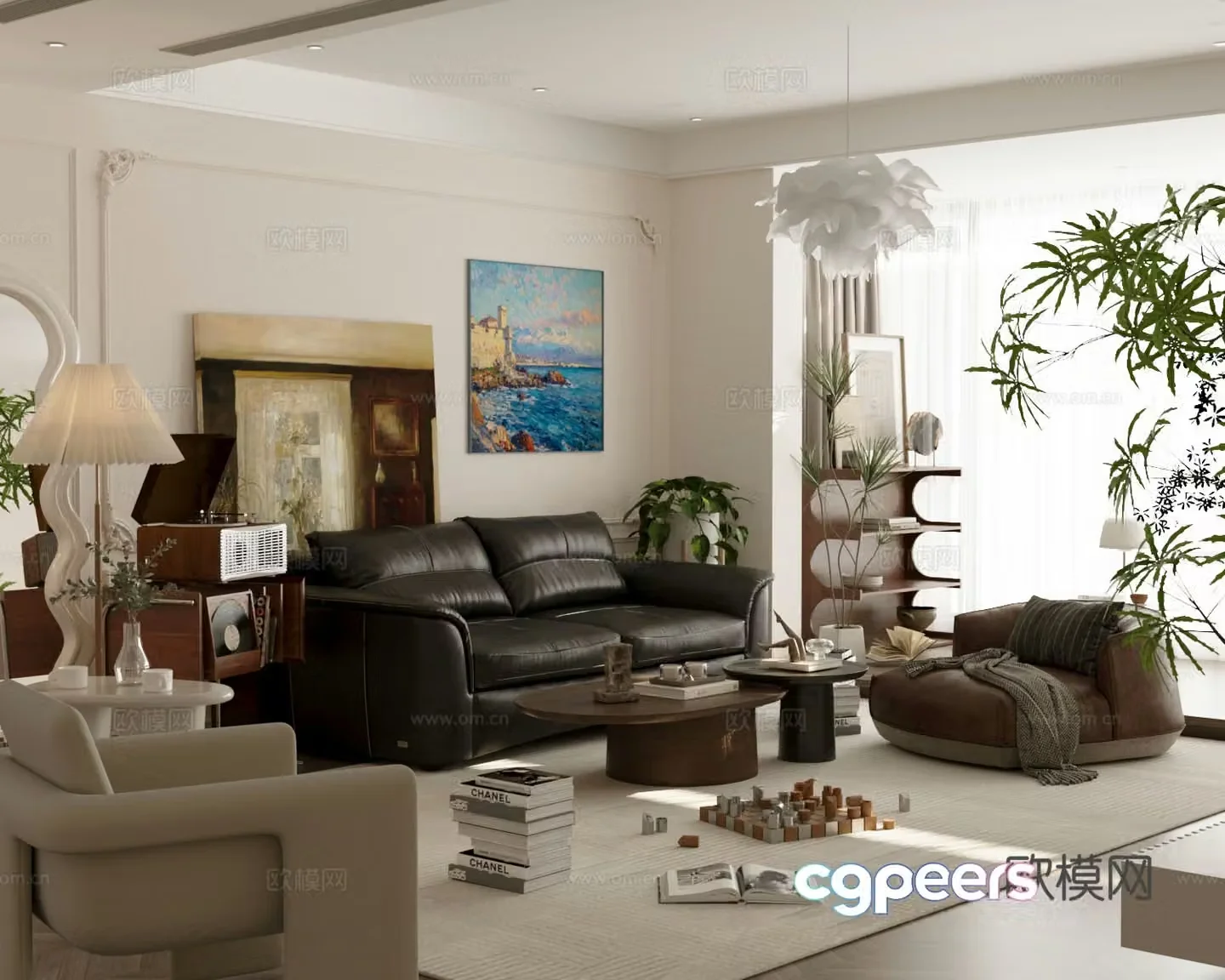 Middle-aged home living room Home living room Sofa coffee table combination Decorative cabinet chest of cabinet Floor lamp 3D model