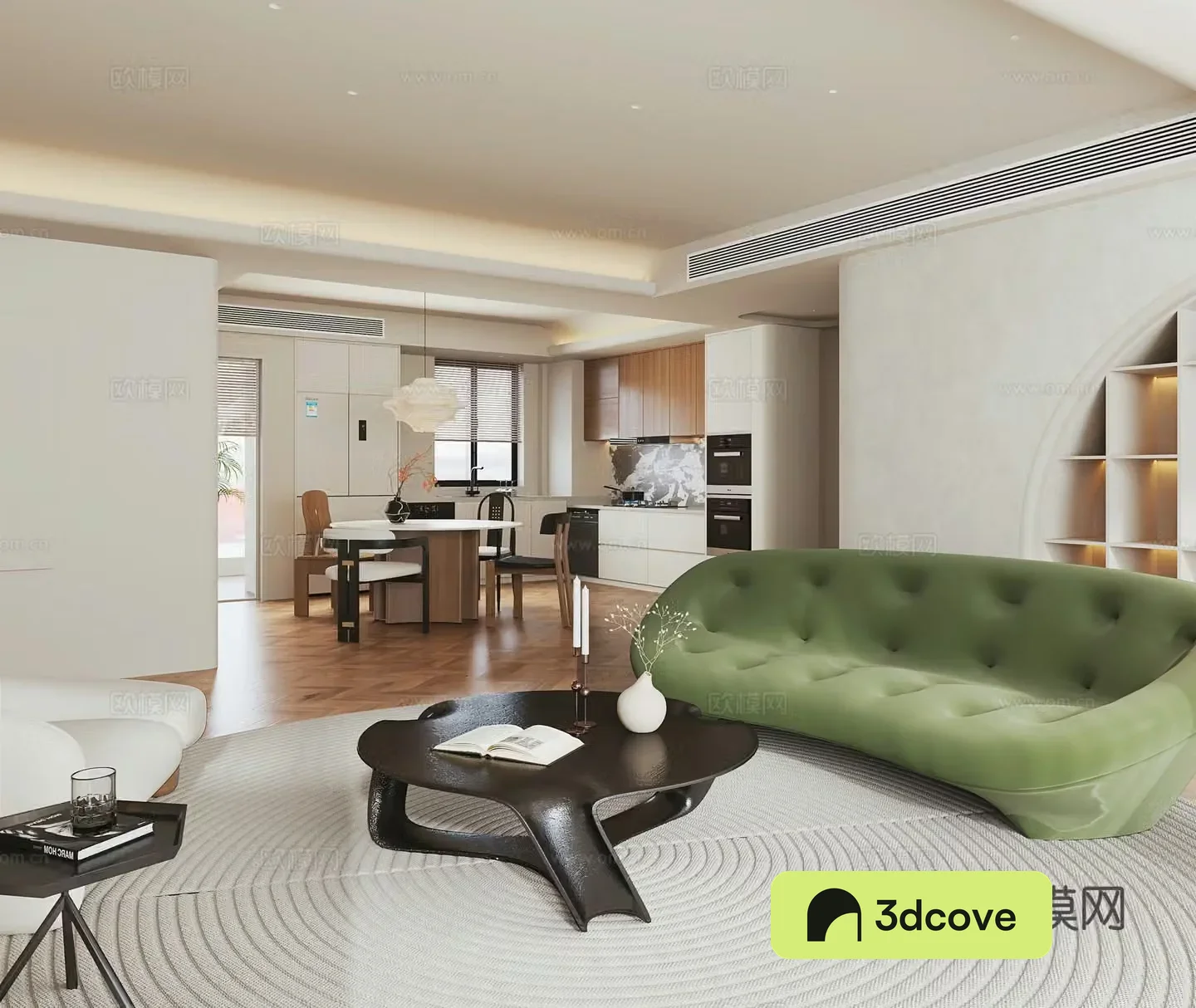 Creamy style dining room fabric sofa combination