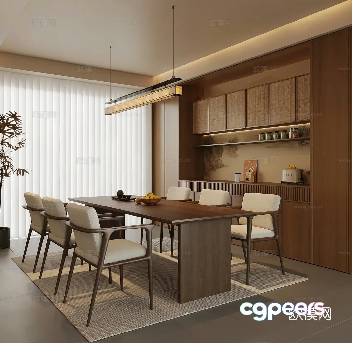 New Chinese restaurant dining table and chairs wine cabinet 3d model