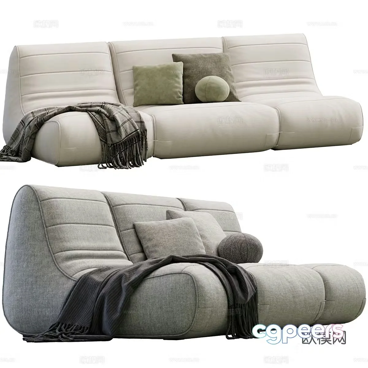 Modern Cream Style Saparella Fabric Leisure Sofa 3D Model