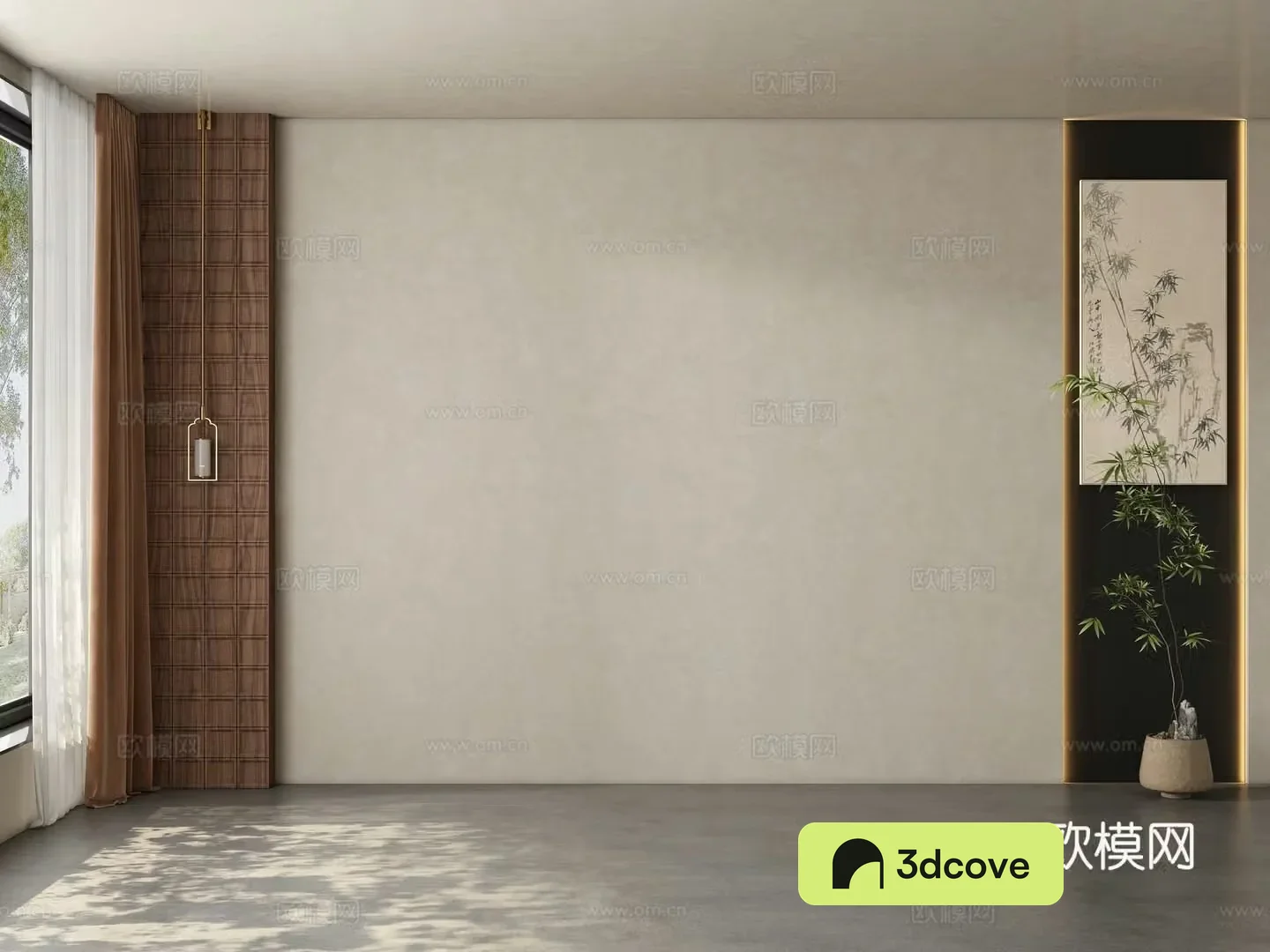 Middle style restaurant tea room living room background wall 3d model