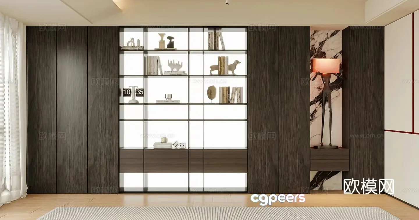 Modern wall-to-wall bookcase open cabinet bookshelf 3d model