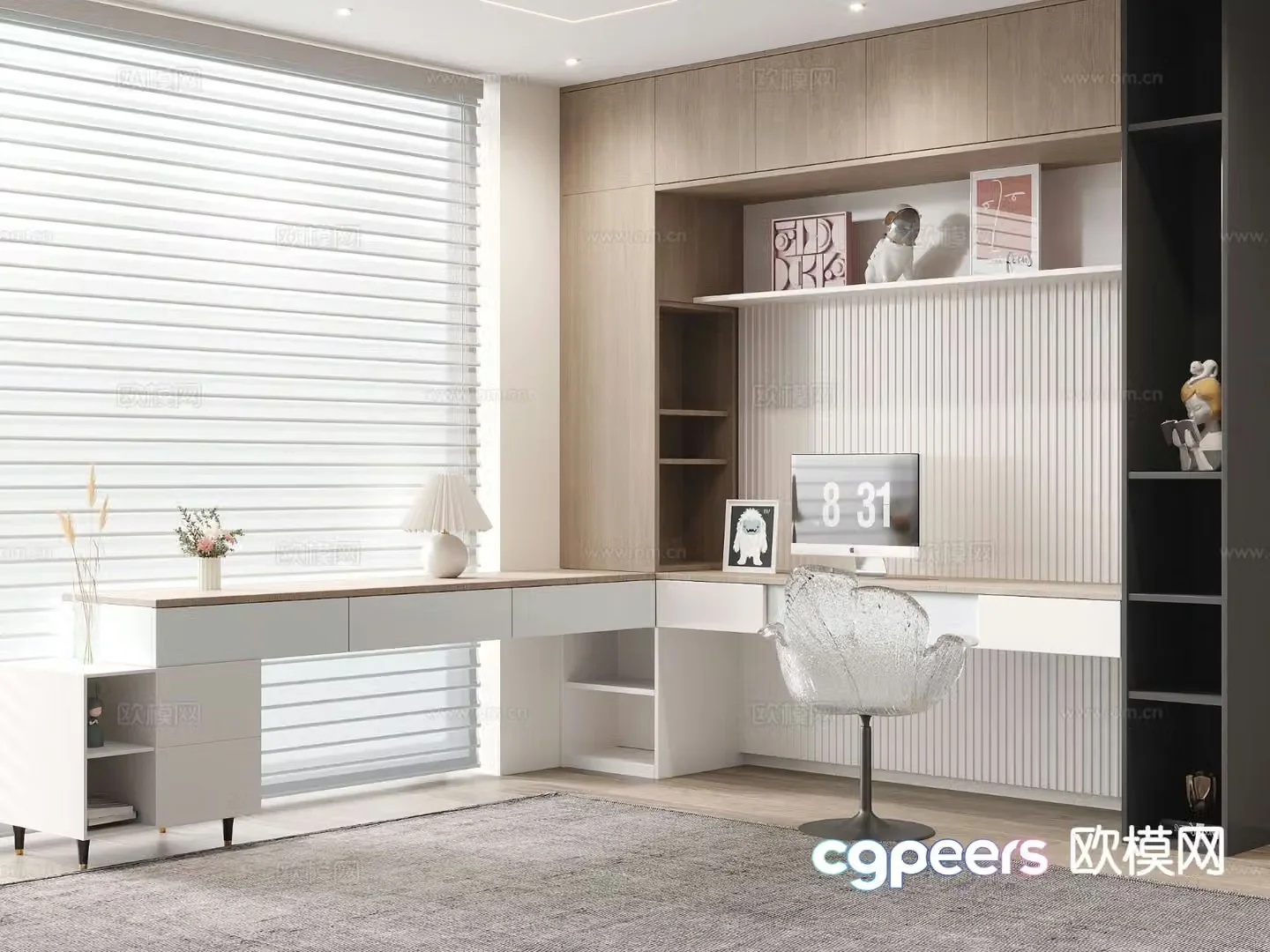 Modern bookcase desk integrated corner desk 3d model