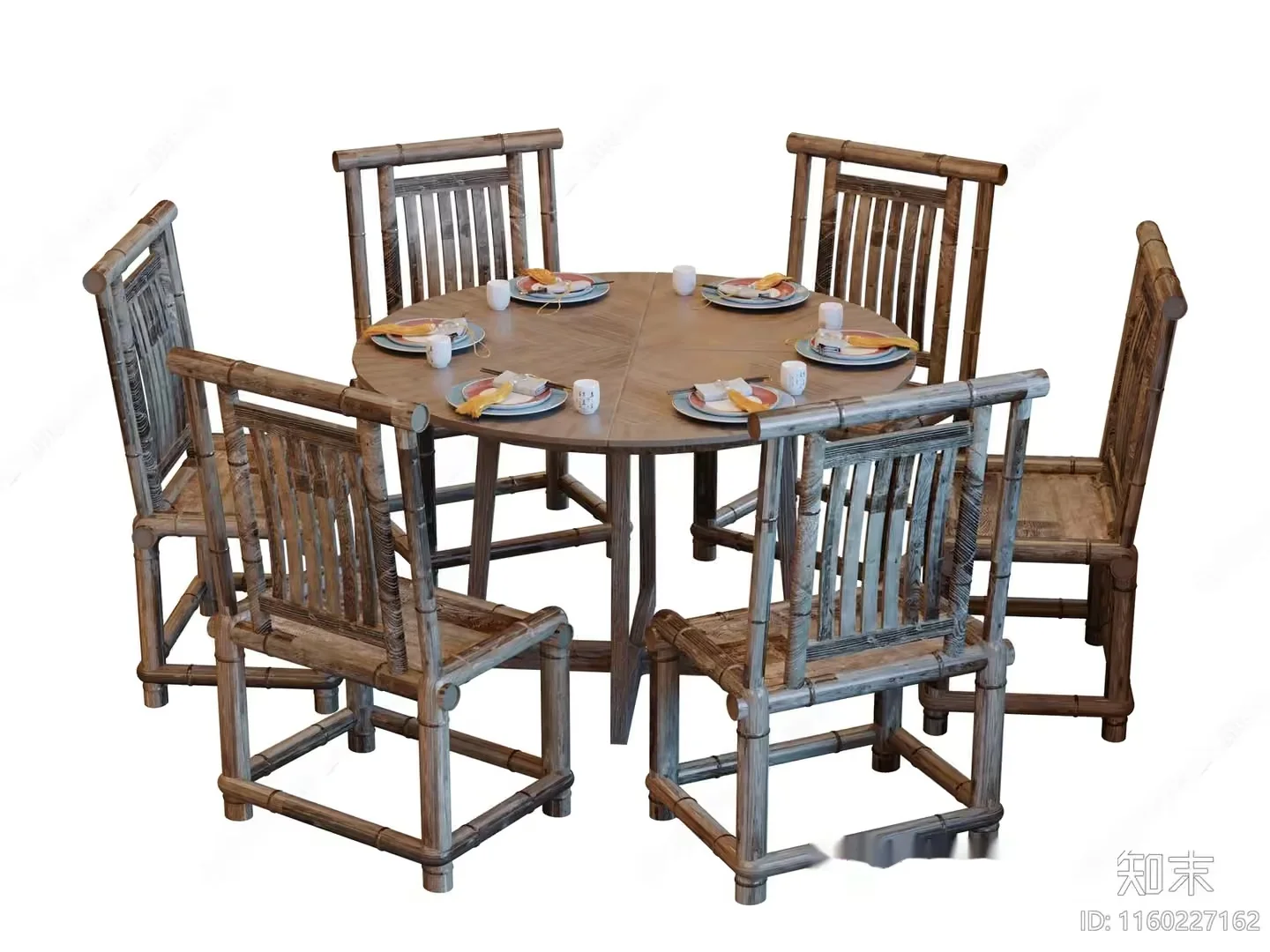 Rustic Bamboo Dining Set 3D Model – 16870 – CORONA Render