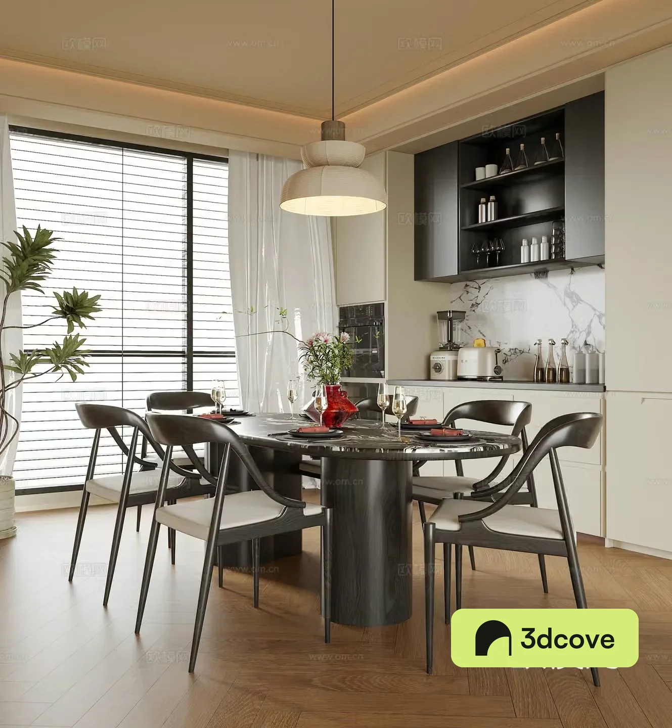 Modern restaurant dining table and chair sideboard chandeliers