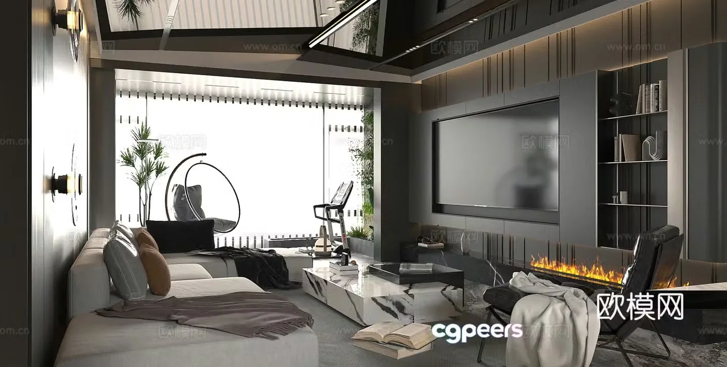 Modern living room light luxury living room Italian living room sofa coffee table combination leather multi-person sofa 3D model