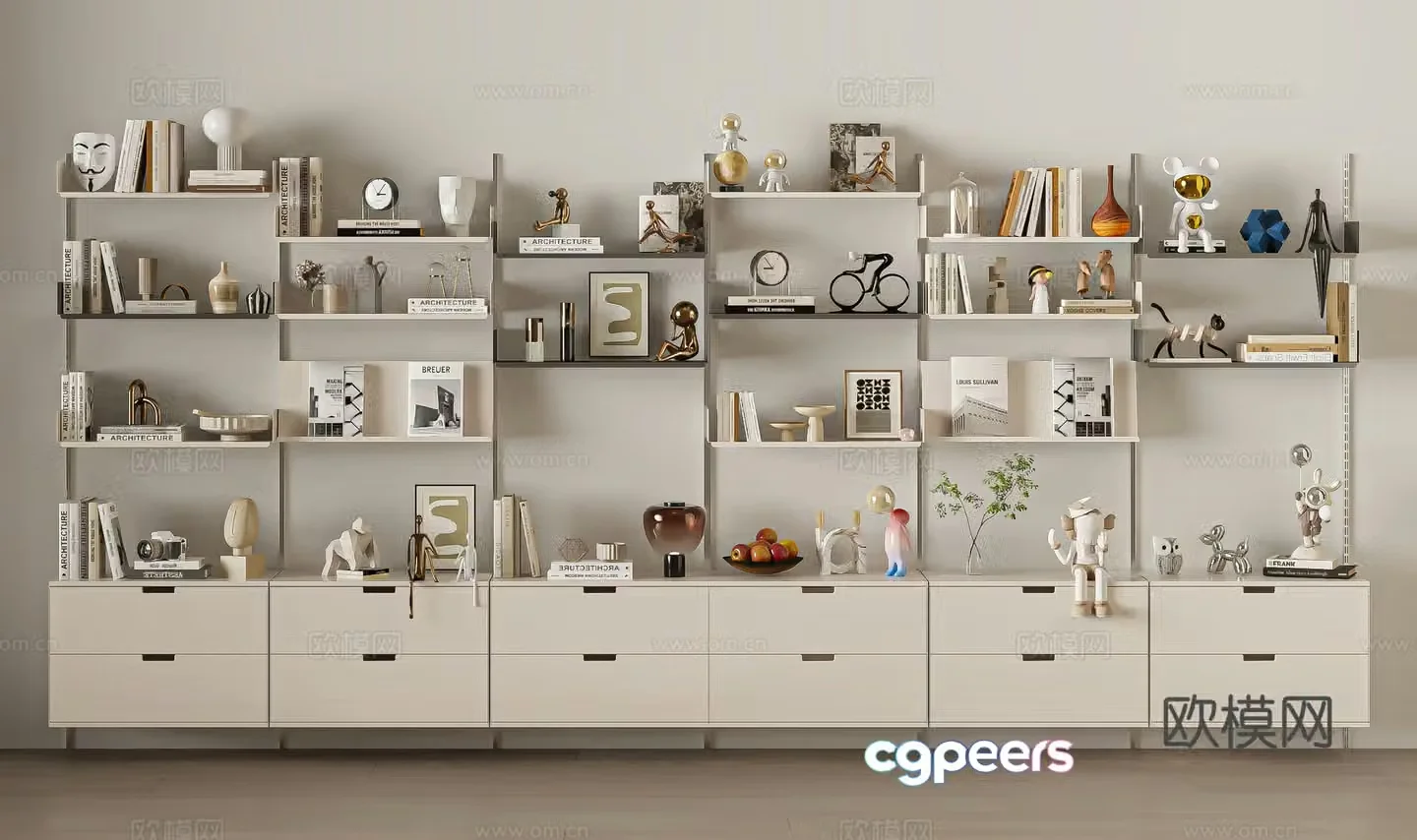 Modern bookcase aluminum pole bookcase 3d model