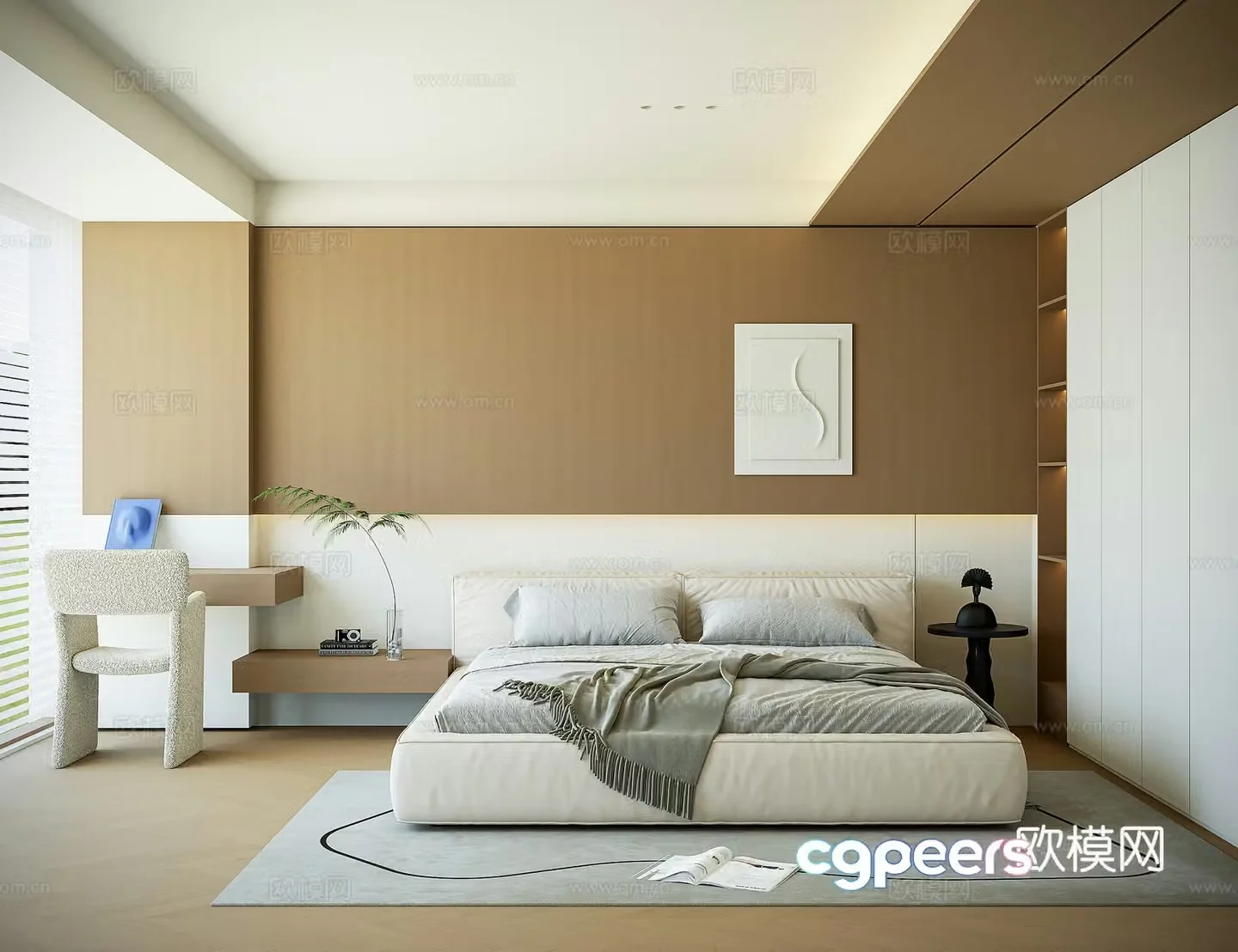 Modern minimalist bedroom 3d model