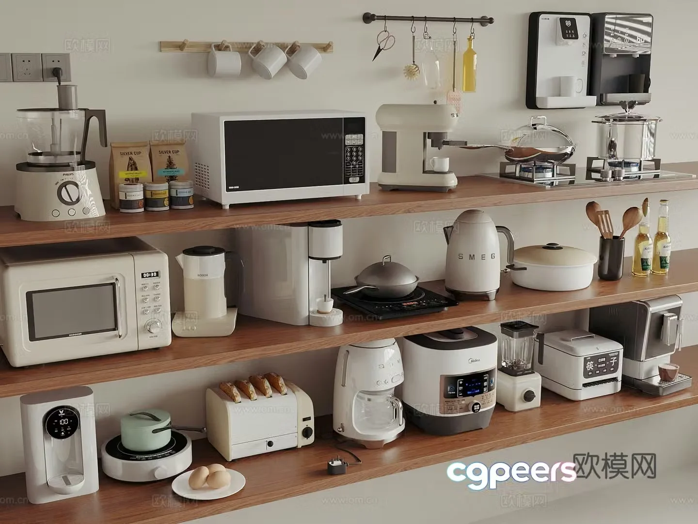 Kitchen appliances microwave oven coffee machine water dispenser bread machine wall breaker 3D model