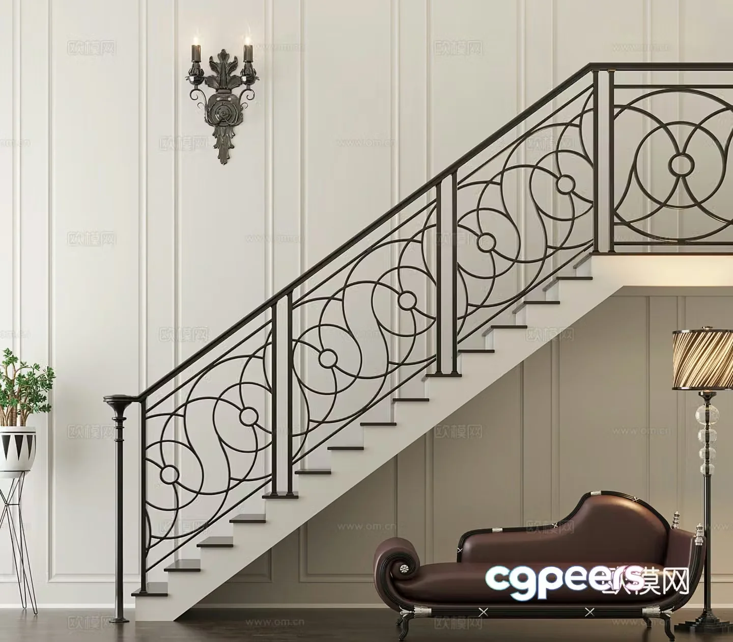 Wrought iron railing 3d model