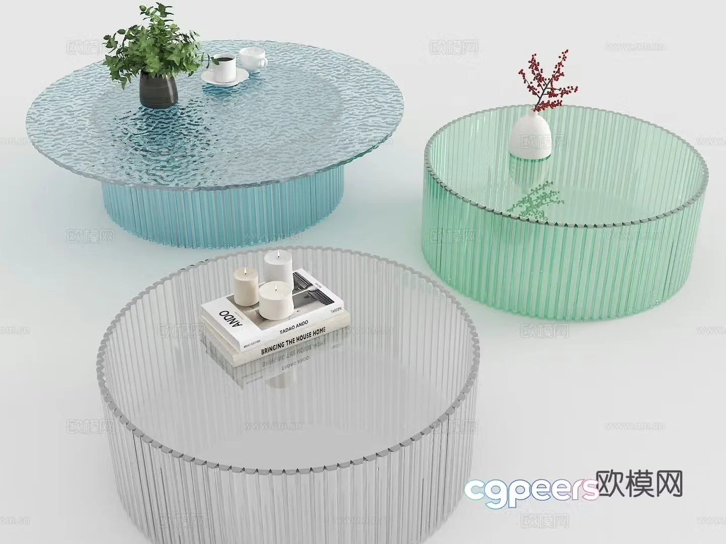 Acrylic coffee table corrugated coffee table glass coffee table 3d model
