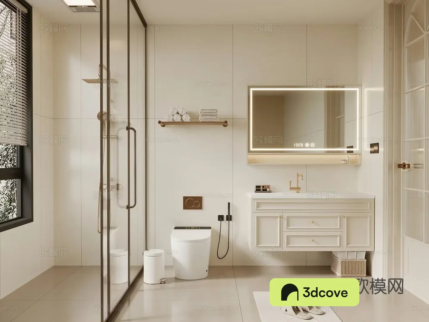 French cream style bathroom cabinet toilet shower