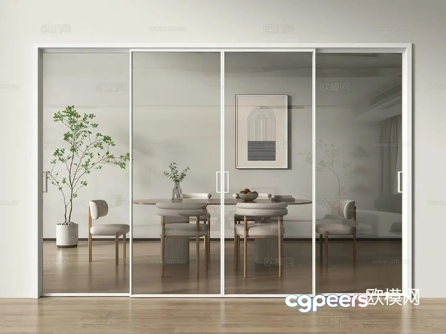 Glass sliding door four linkage sliding door 3d model