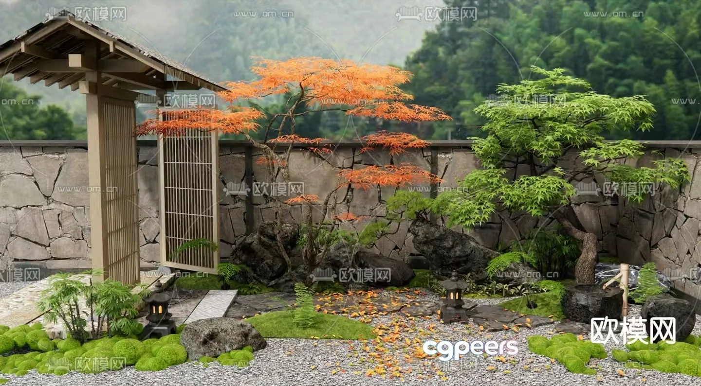 Japanese style courtyard garden 3d model