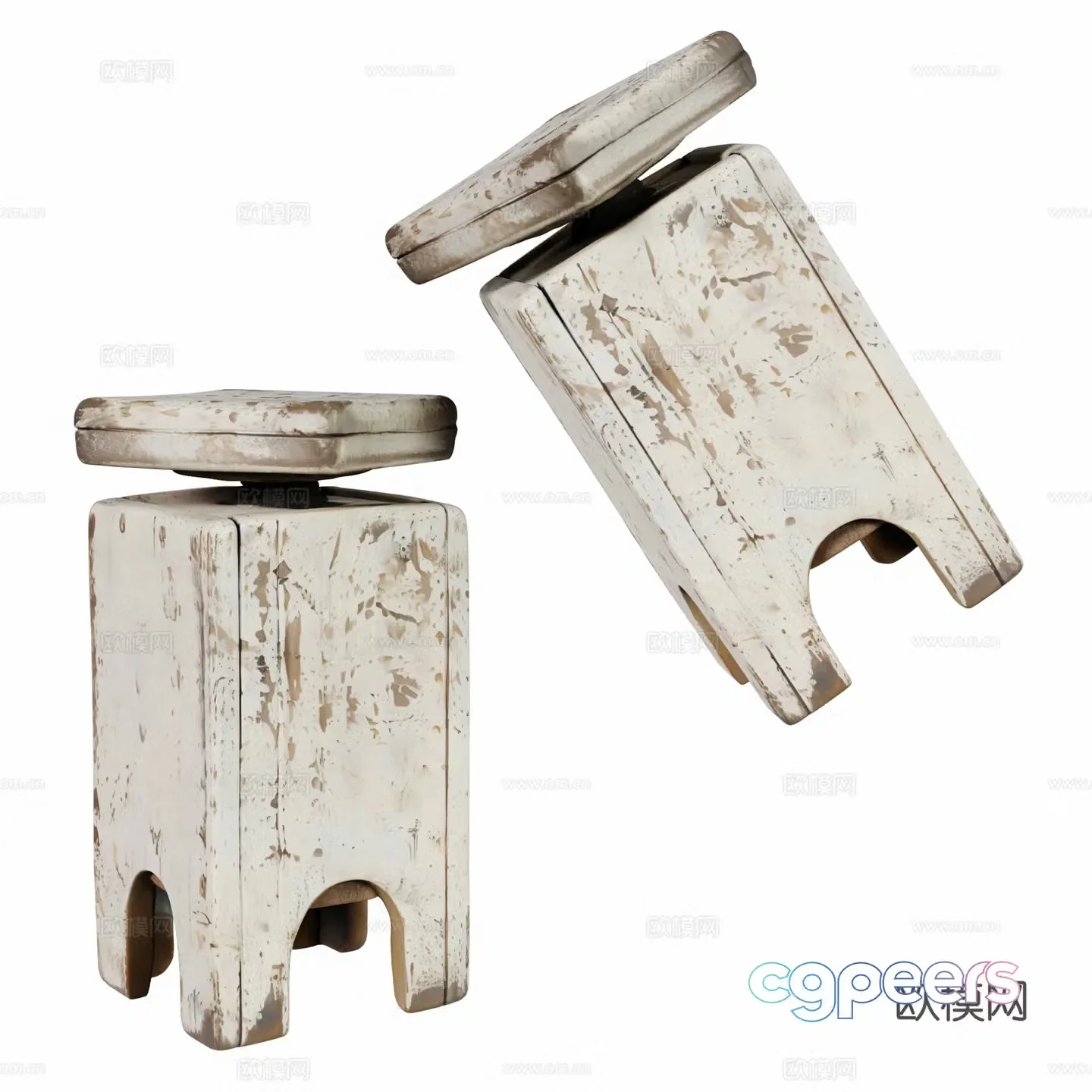 Retro old decorative ornament stool 3d model