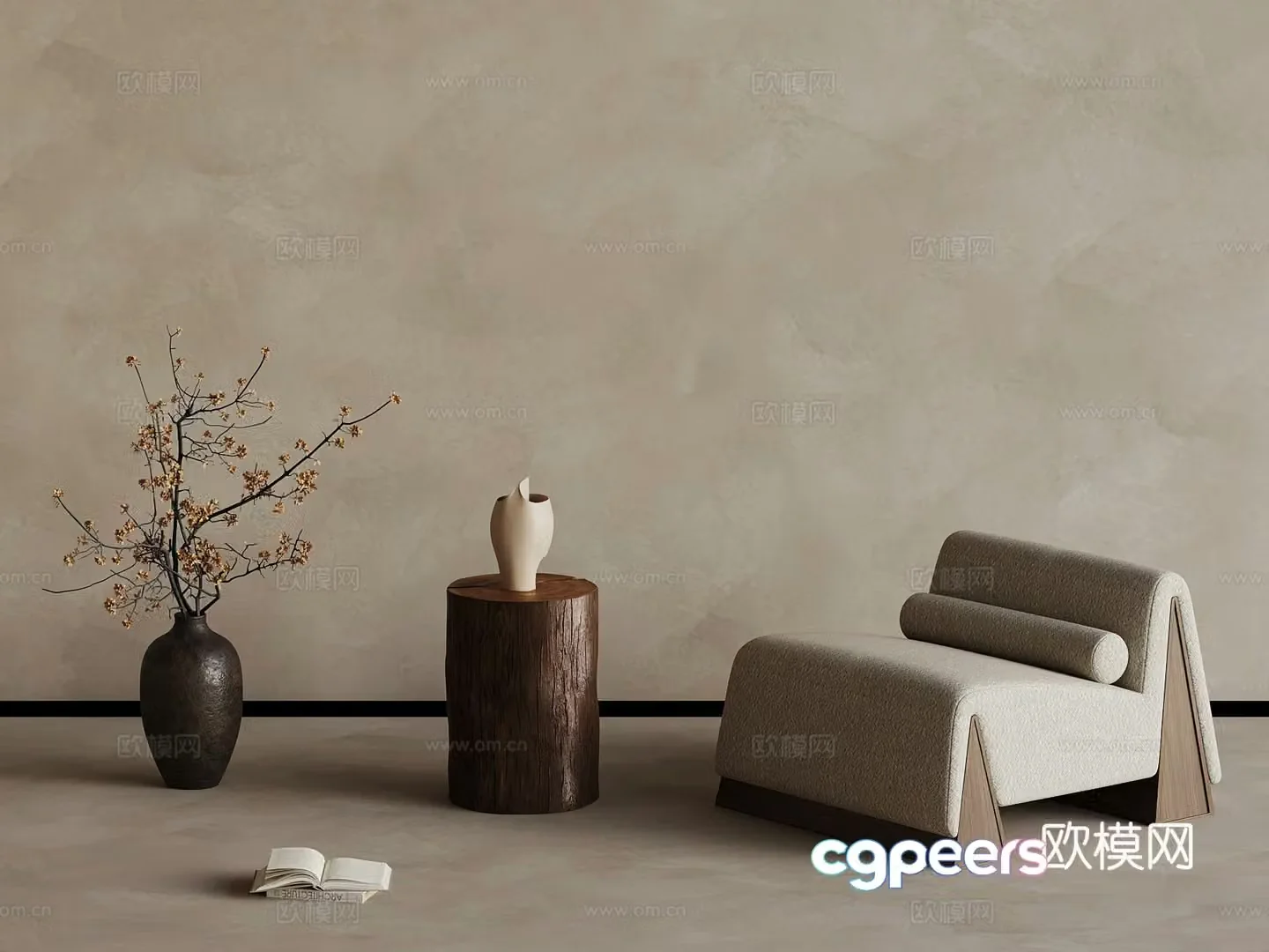 Medium style sofa chair leisure chair side vase 3d model