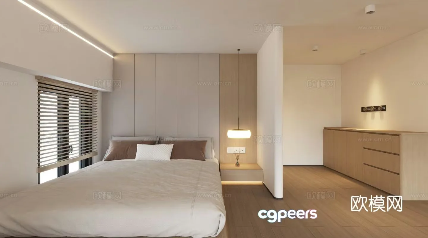Modern loft bedroom study 3d model