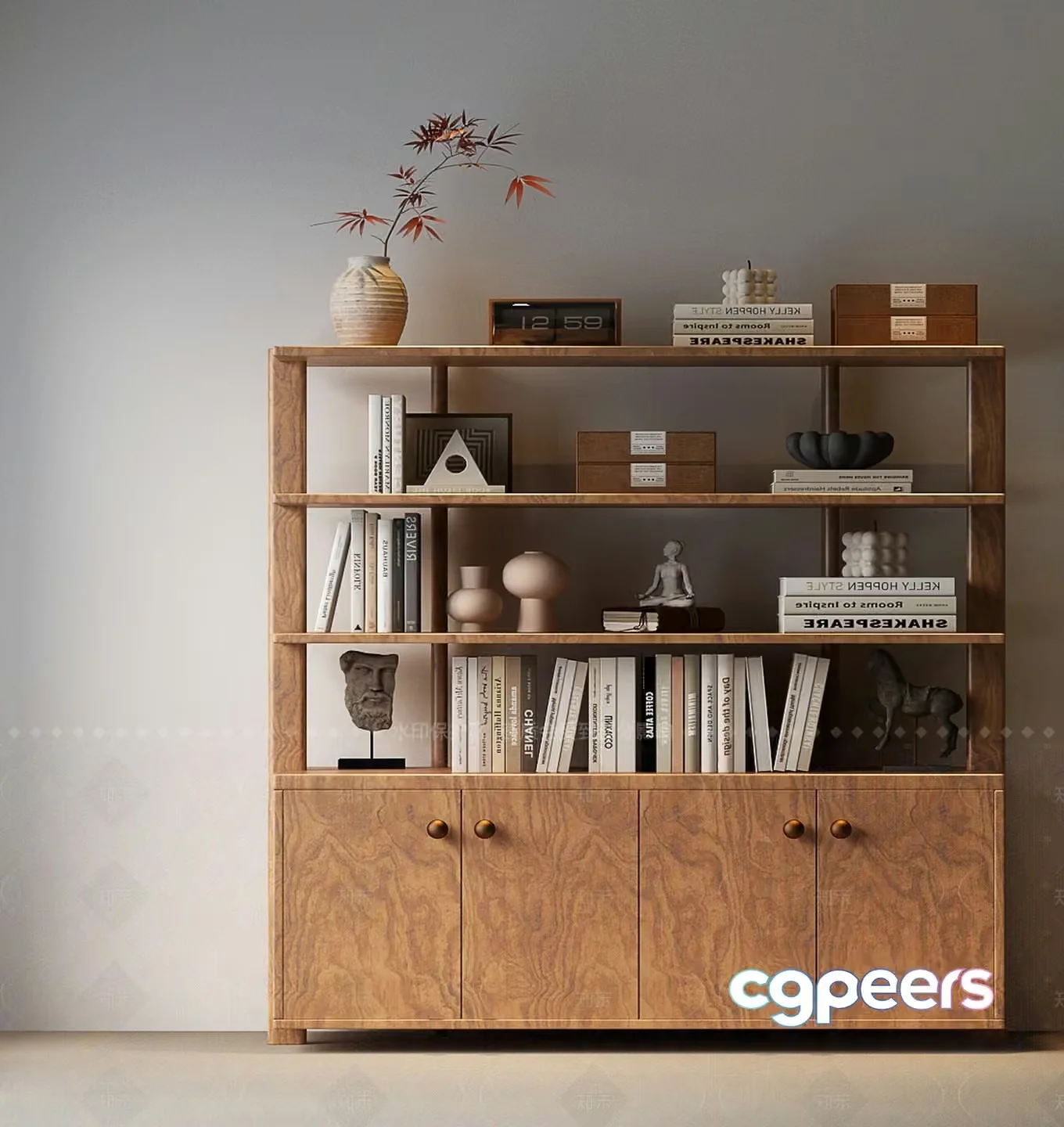 Modern Wooden Bookcase 3D Model – 4250 – VRAY Render