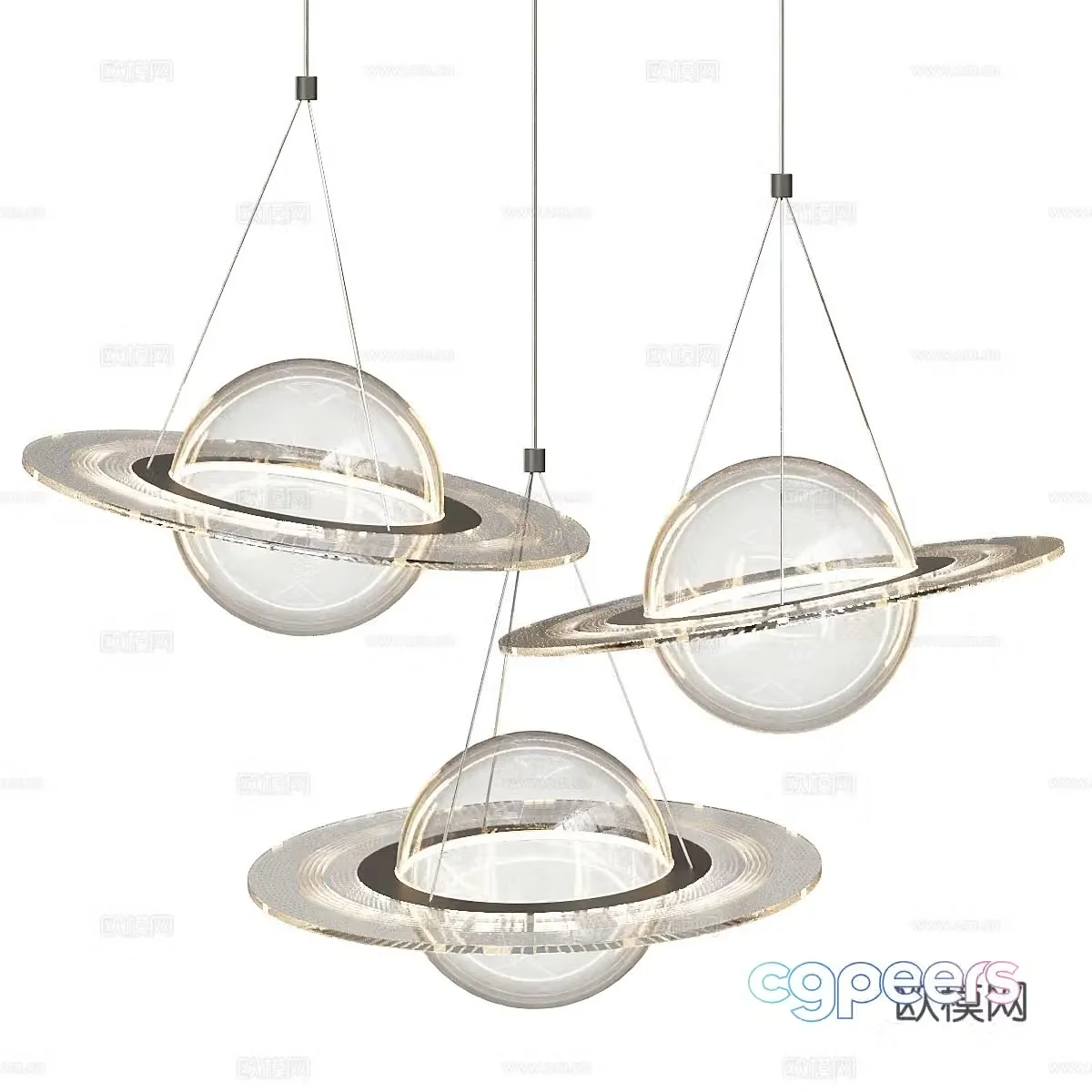 Modern light luxury minimalist universe decorative glass chandelier 3d model